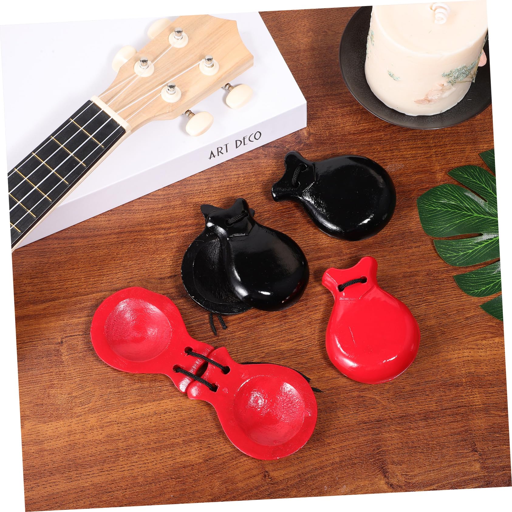 2 paia Wood Finger Castanets Strumenti Musicali in Legno Percussione Sonagli Educativi Suono e Resistente