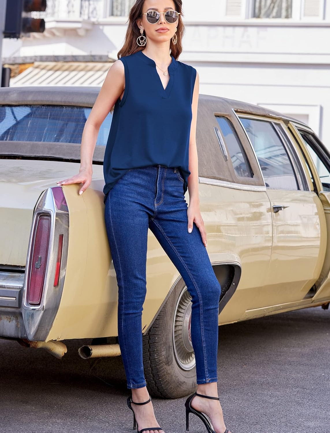 Halife Women's Sleeveless Floral Print V Neck Tunic Tank Tops Blouse Shirts - Image 4