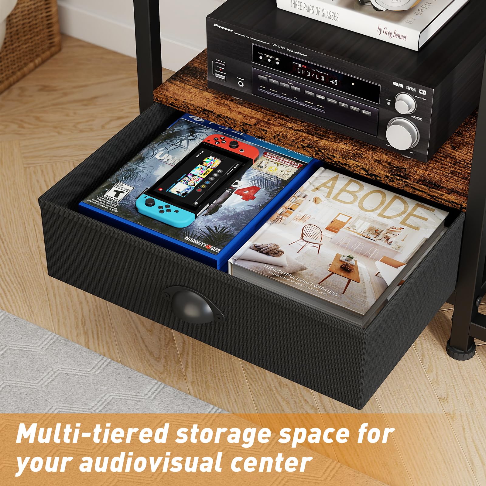 ikkle TV-Ständer für 32- bis 55-Zoll-Bildschirme, Verstellbarer Fernsehständer mit Halterung, TV-Konsolentisch mit Ablagefach und Schublade, Kleiner TV-Ständer für Schlafzimmer und Wohnzimmer, Braun