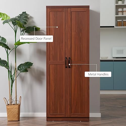 Miniatura 7 de HOMCOM Despensa de cocina de 2 puertas de 63 pulgadas, armario de almacenamiento independiente con estantería de 5 niveles y 2 estantes ajustables