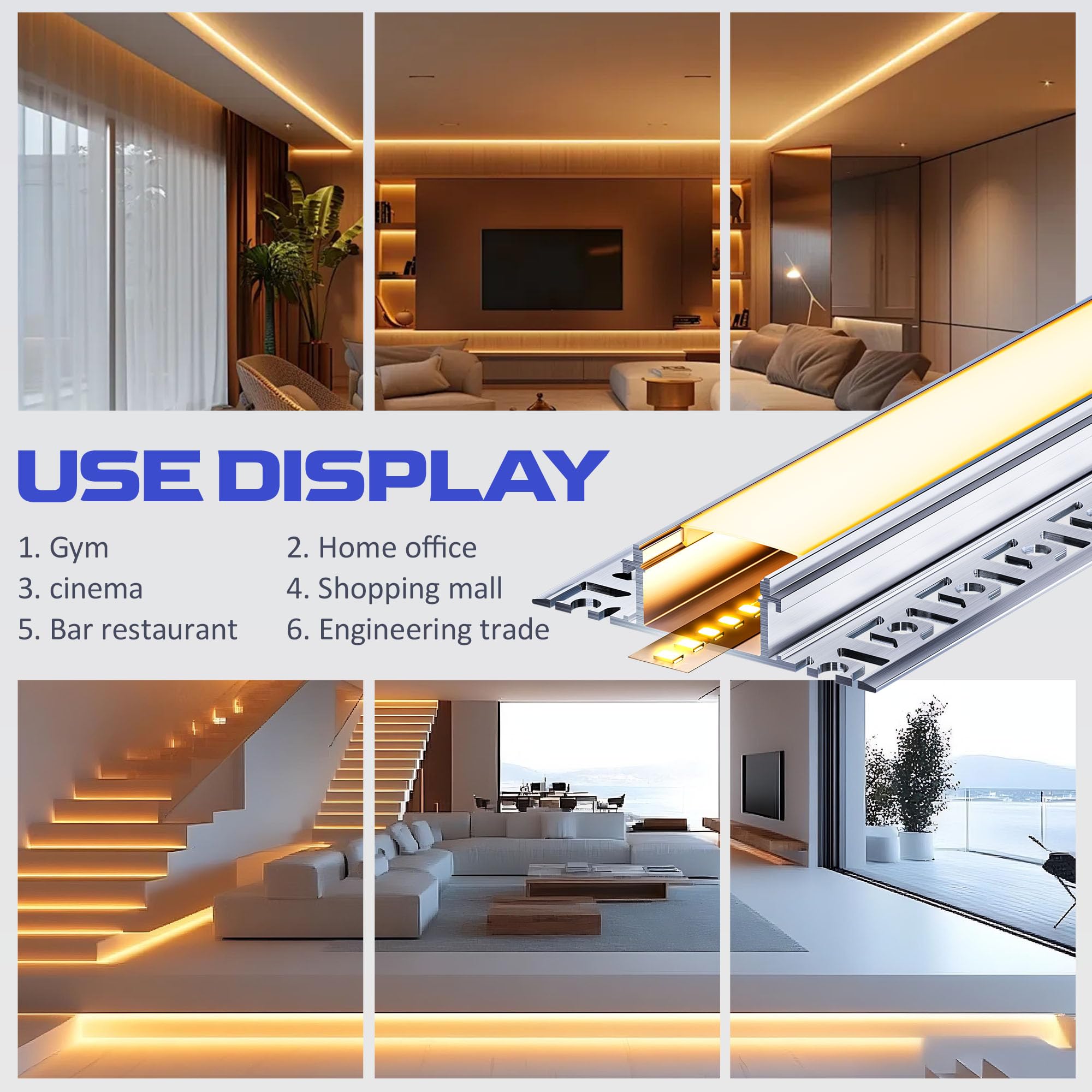 Profilo LED cartongesso in alluminio con diffusore – Canalina LED per strisce fino a 20 mm, dimensioni: 2000x61,8x13,8 mm (inclusi alette di montaggio) (SP45, 5 pezzi (10 m totale))