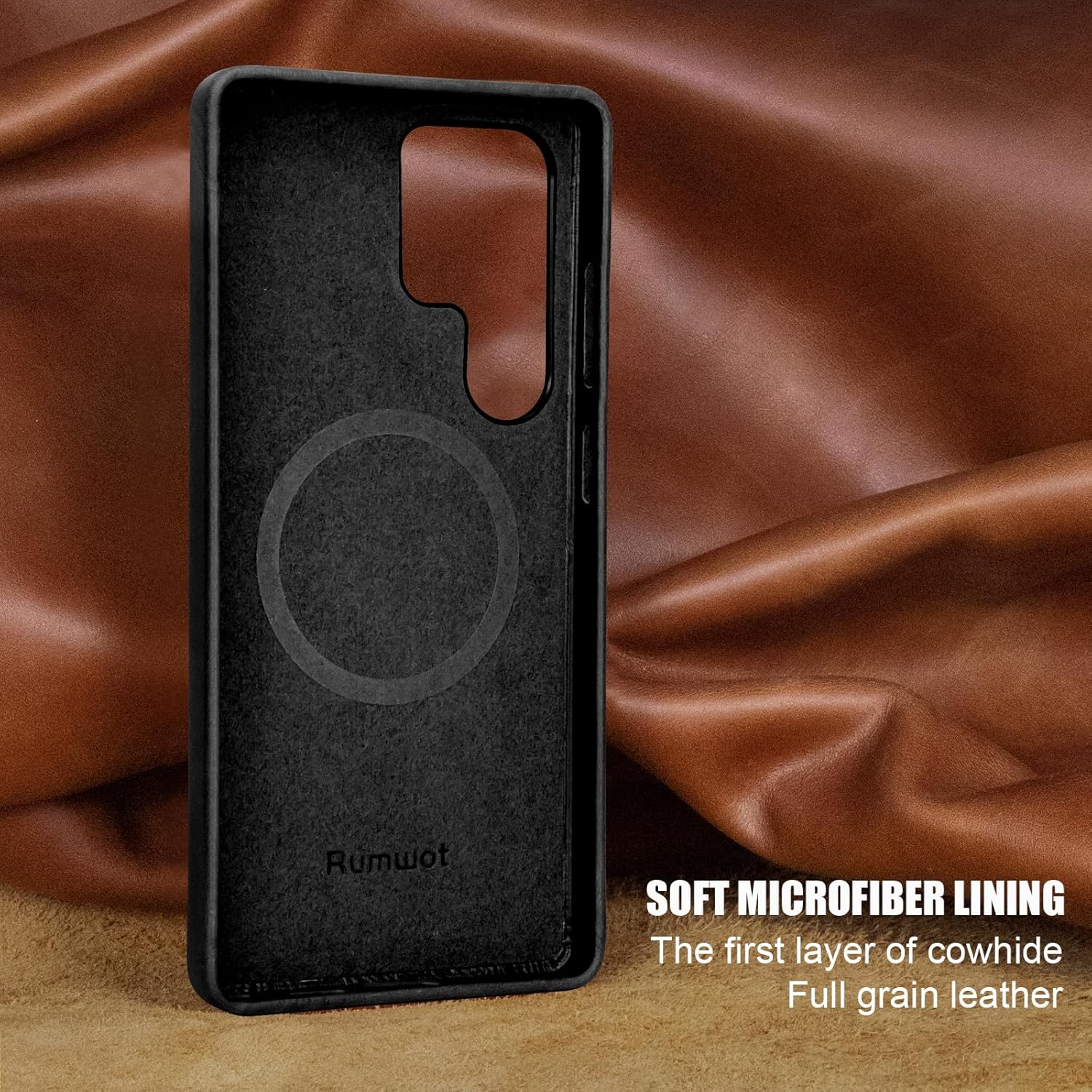 Leather case for Samsung Galaxy S25 Ultra Compatible with MagSafe and Wireless Charging, Vintage Oil Wax Leather, Metal Buttons Camera Bezel, Ultra-Thin fit (Black)