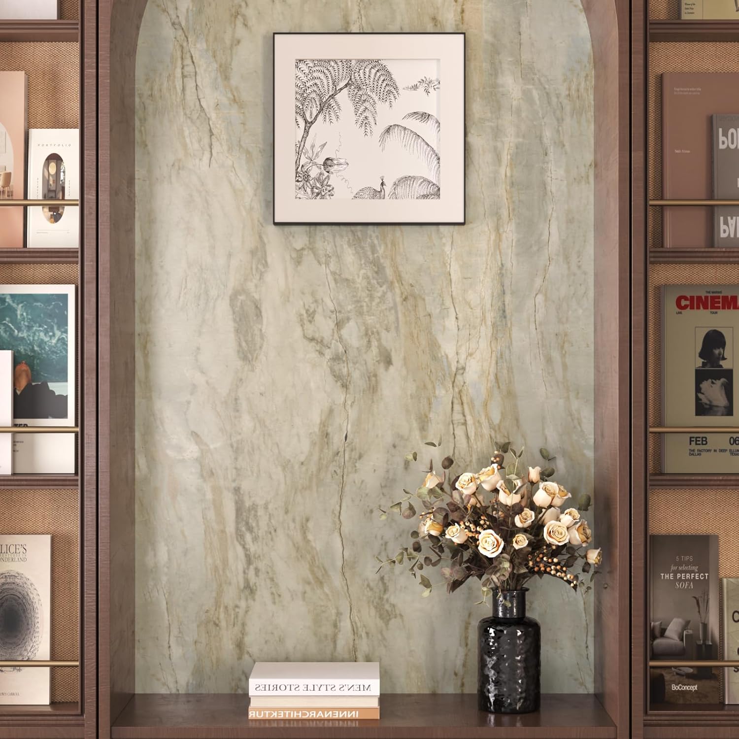 VaryPaper 32" x 354" Large Size Beige Slate Marble Countertop Contact Paper Peel and Stick Marble Vinyl Wrap for Countertops Cabinets Waterproof Self Adhesive Granite Wallpaper for Bathroom Kitchen