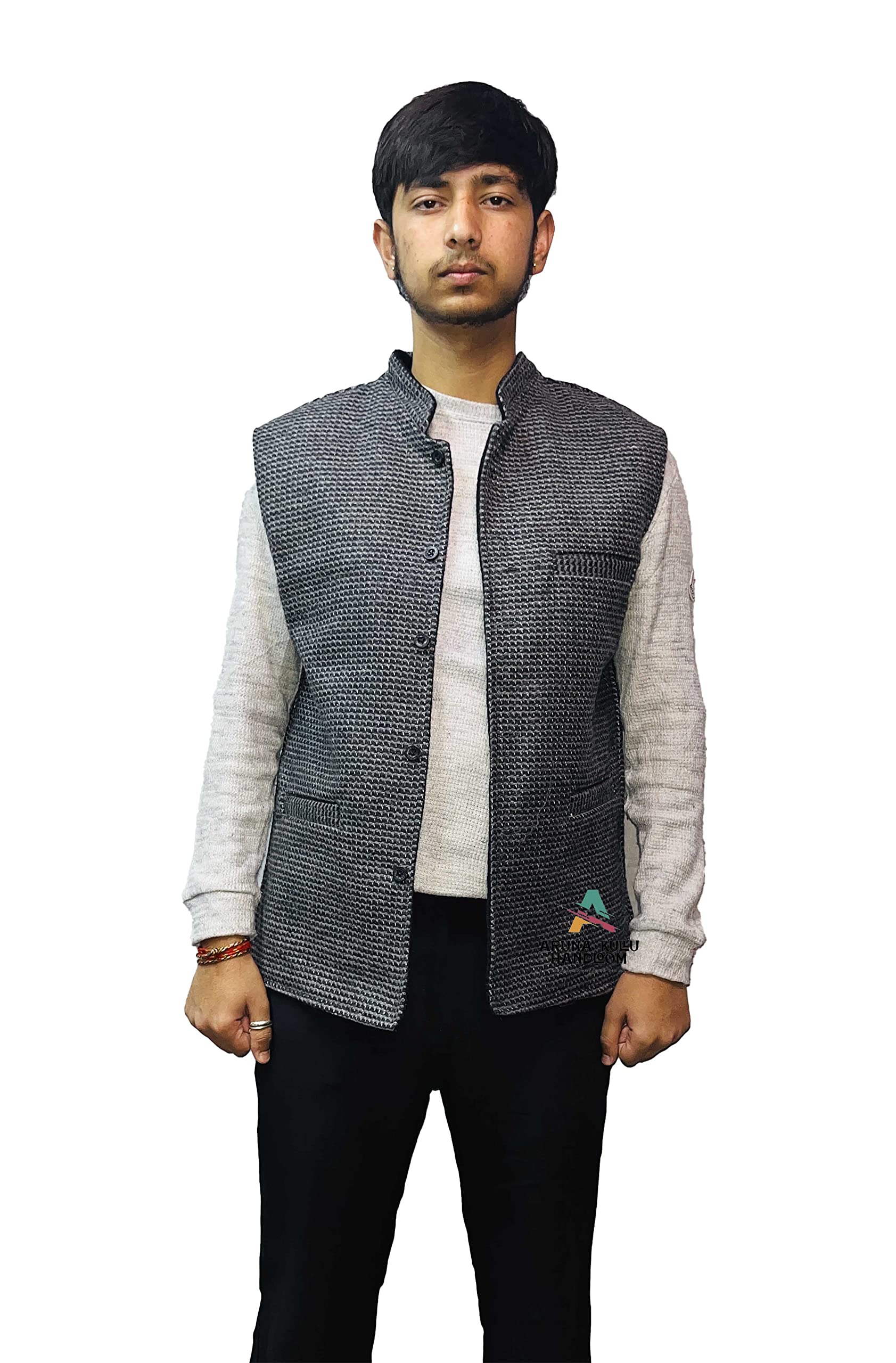 aruna kullu handloom Men's Woolen KULLU Patti Tweed Bandhgala Nehru Jacket Waistcoat reversal-picture-35