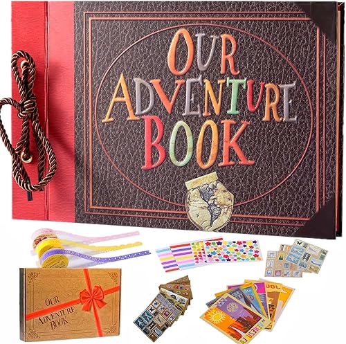 Miniatura 3 de Nuestro libro de aventuras hecho a mano de 11.92 x 7.62 pulgadas encuadernado en cuero con 80 páginas, letras en relieve, inspirado en 'Up', ideal