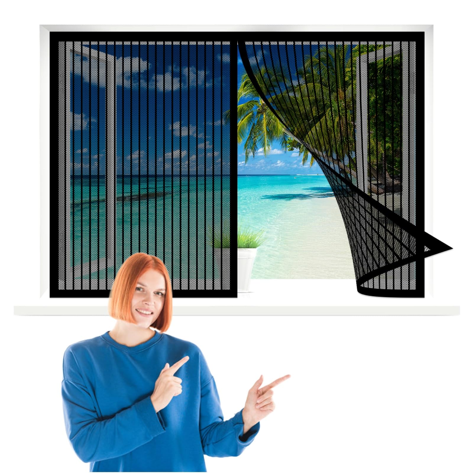 Magnet Fliegengitter Fenster 205 x 230 cm, Insektenschutz Feines Undurchdringliches Gitter, Ohne Bohren für Windows/Wohnzimmer Fenstern, Schwarz