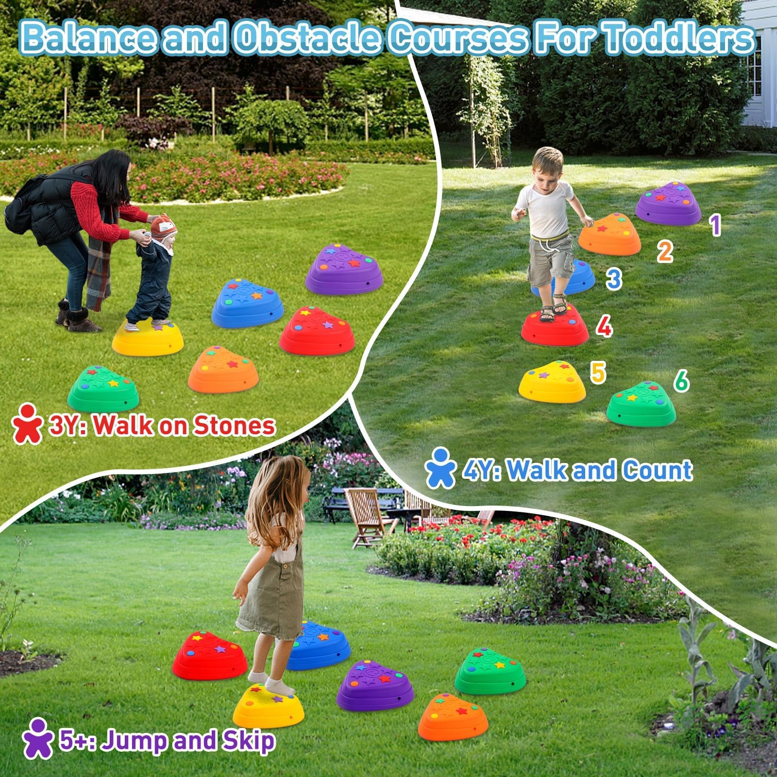Balanciersteine für Kinder, 6er Set Stapelsteine Balancieren fördert Balance & Koordination, Indoor & Outdoor Flusssteine, Stepping Stones Rutschfest Stapelbar, Trittsteine für Schulen Kitas