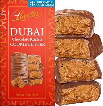 Lovetta Dubai Chocolate Bar Cookie Butter Knafeh - Luxury Rich Milk Chocolate, Individually Wrapped Fresh, Premium Cookie Butter Cream Kataifi Filling 1 Pack