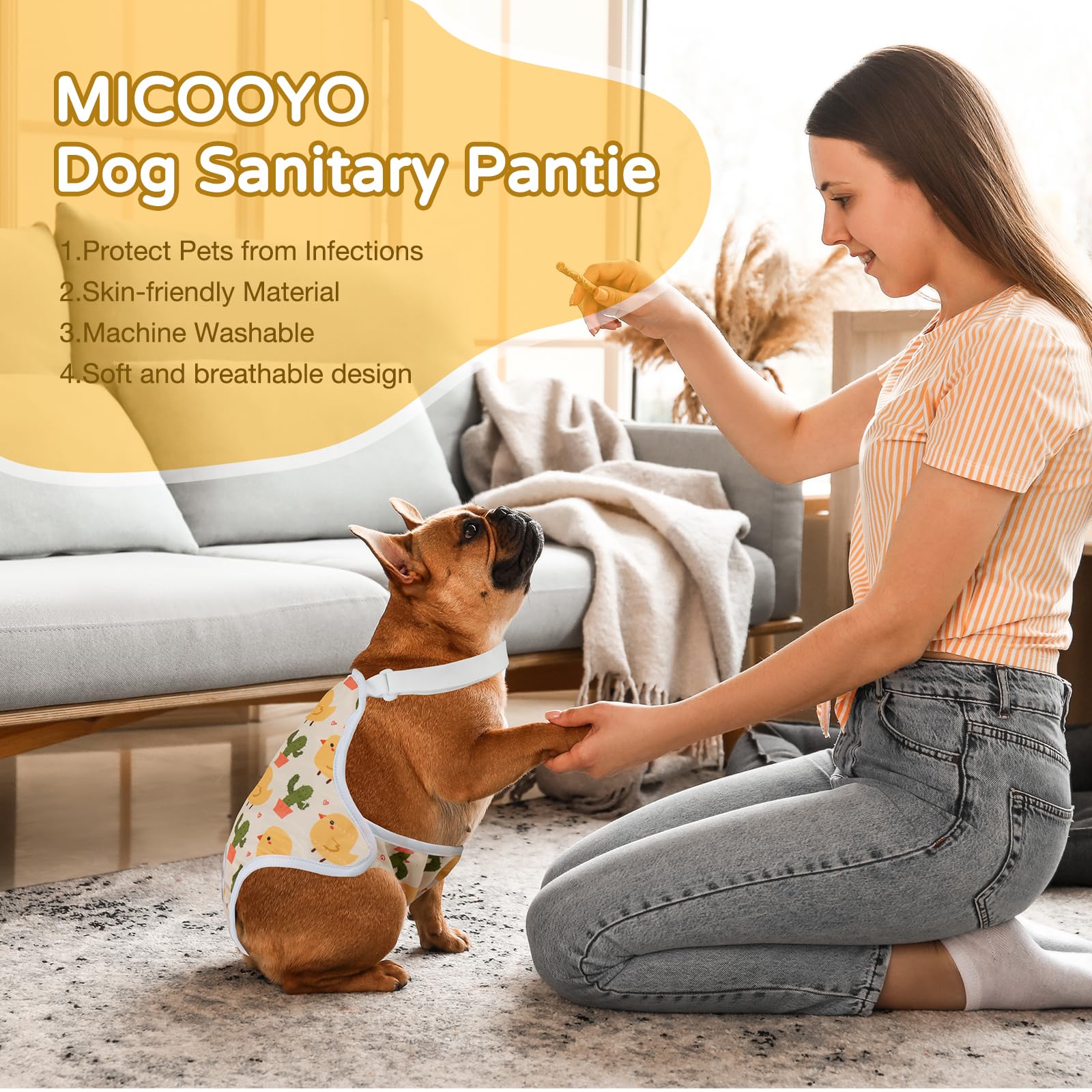 MICOOYO Hundewindel, Einteiler, Sanitärhöschen, Wiederverwendbare Hundewindeln für Hunde Welpen, waschbare Hundehose mit verstellbarem Hosenträger, Aniamls, L