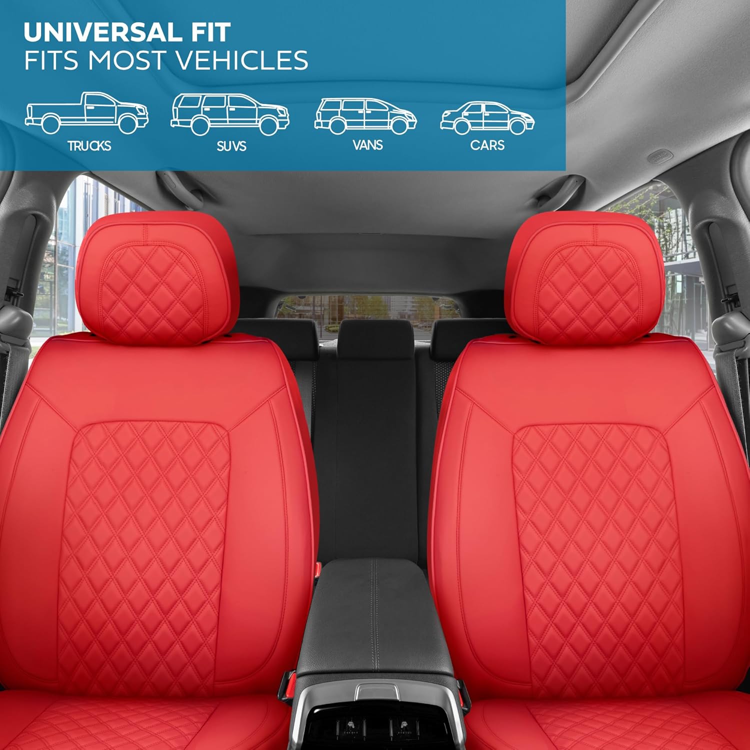 Prestige Edition Faux Leather Seat Covers for Cars, Trucks, & SUV – 2 Red Car Seat Covers for Front Seats - Universal Fit Car Accessories Automotive Interior Protector for Most Vehicles