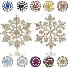 12P Glitter Snowflake Ornaments for Christmas Trees Decorations Champagne Gold,Xmas Snow Flakes Christmas Hanging Decoration,Plastic Sparkly Snowflake Baubles for Xmas Tree Decoration Craft Home Decor
