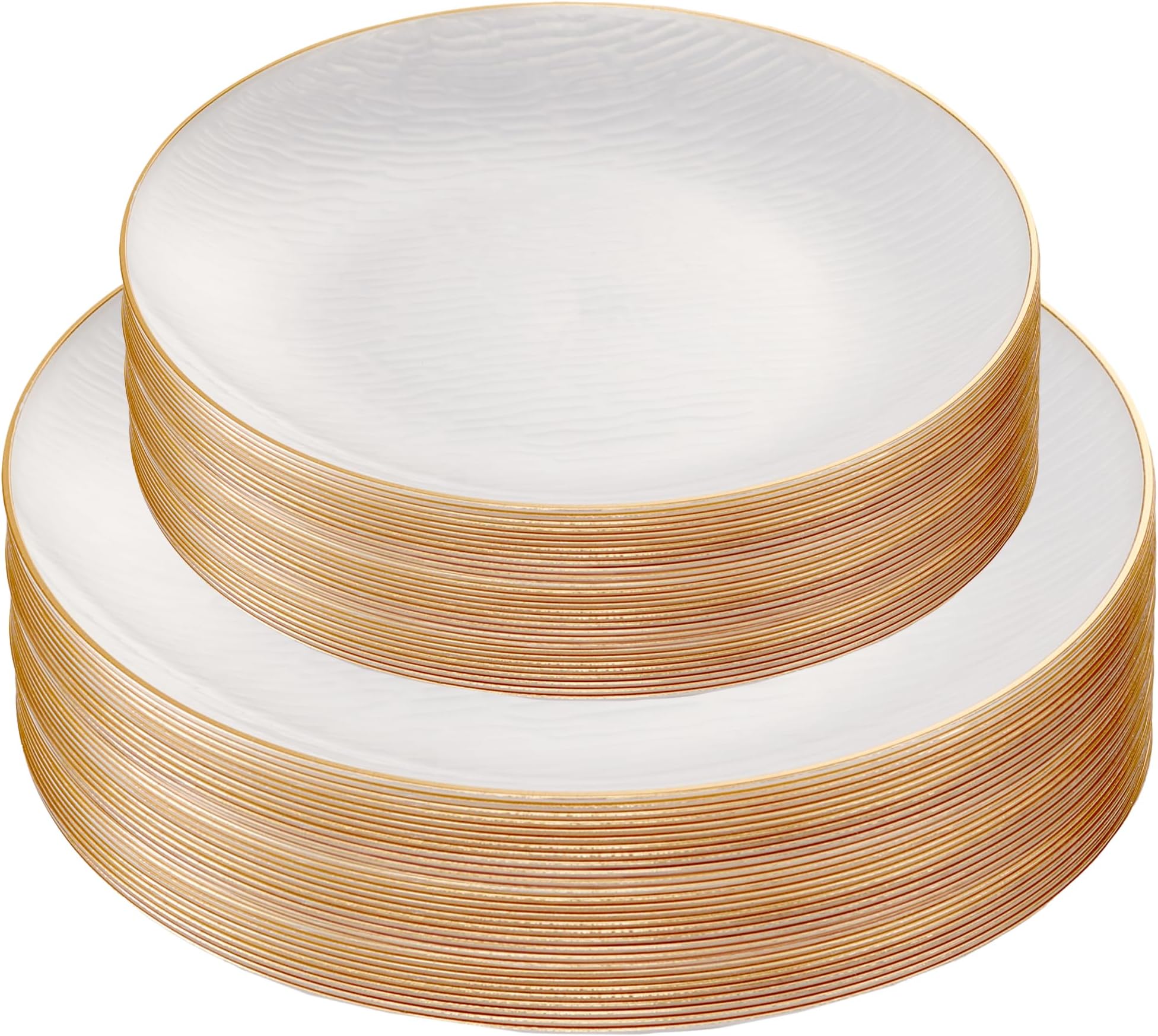 PLASTICPRO 96 Pieces Elegant Plastic Plates for Party Pearl with Gold Rim Includes 7" inch and 10" inch Fancy Plastic Plates Disposable Dinnerware