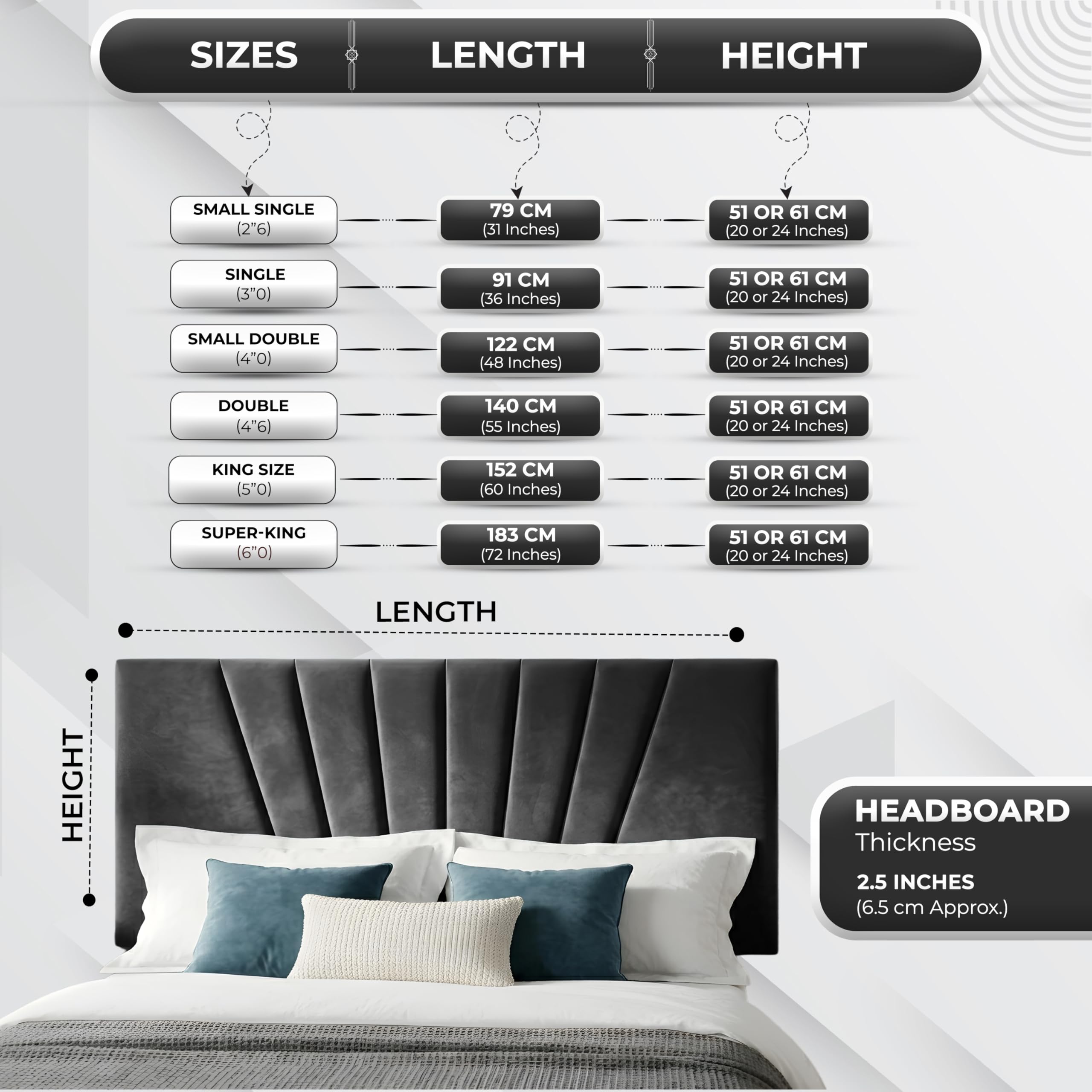 BEDELUNA Headboards for Bed, 24” Sunrise Plush Fabric Headboard, Elegant Divan Bed Thick Padding Bed Headboards - Image 5