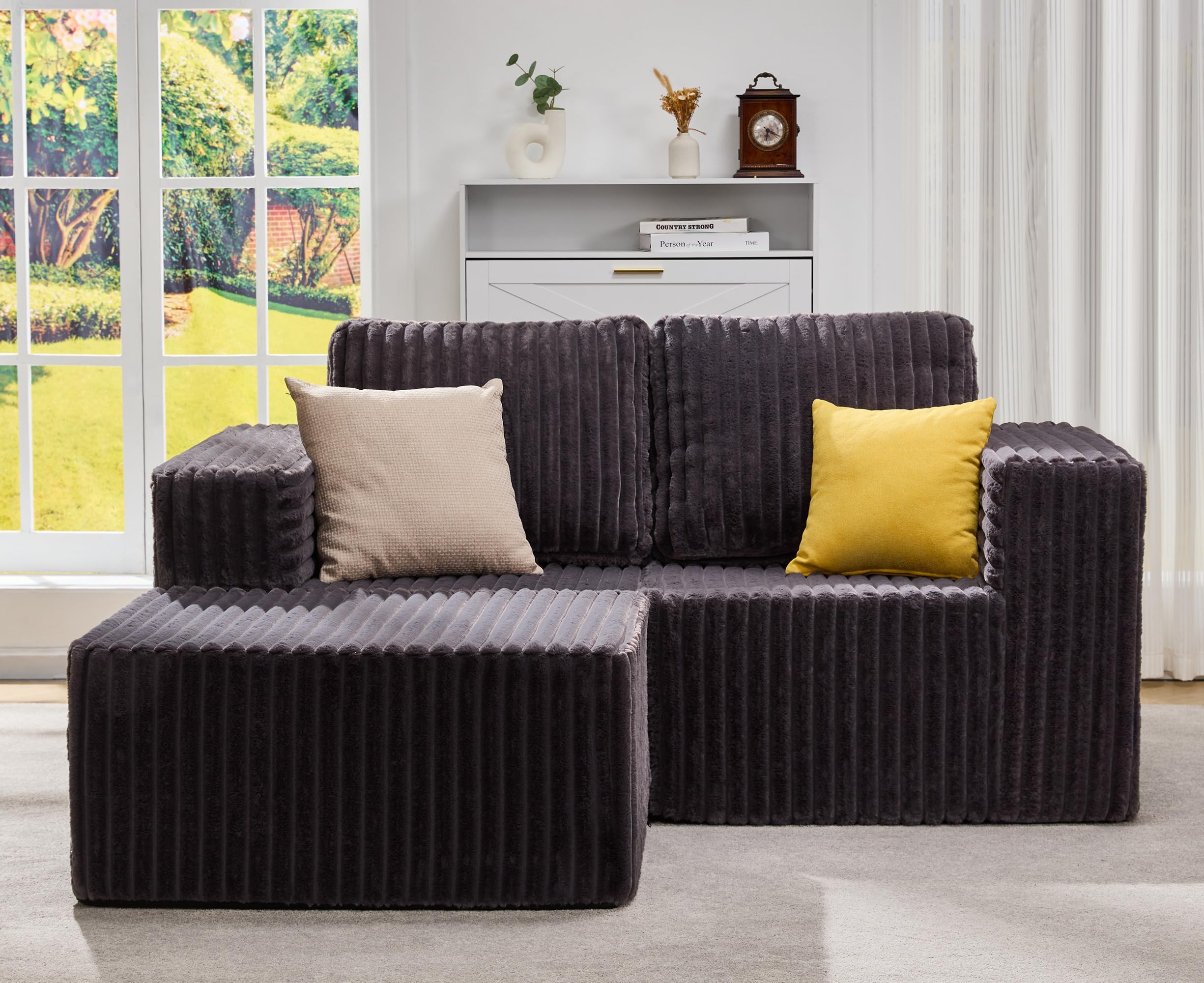 Hobestluk Modular Sectional Sofa Memory Foam Couch L Shape Sofa for Living Room Loveseat with Chaise Lounge Cloud Couch with Removable Cover (Stripe