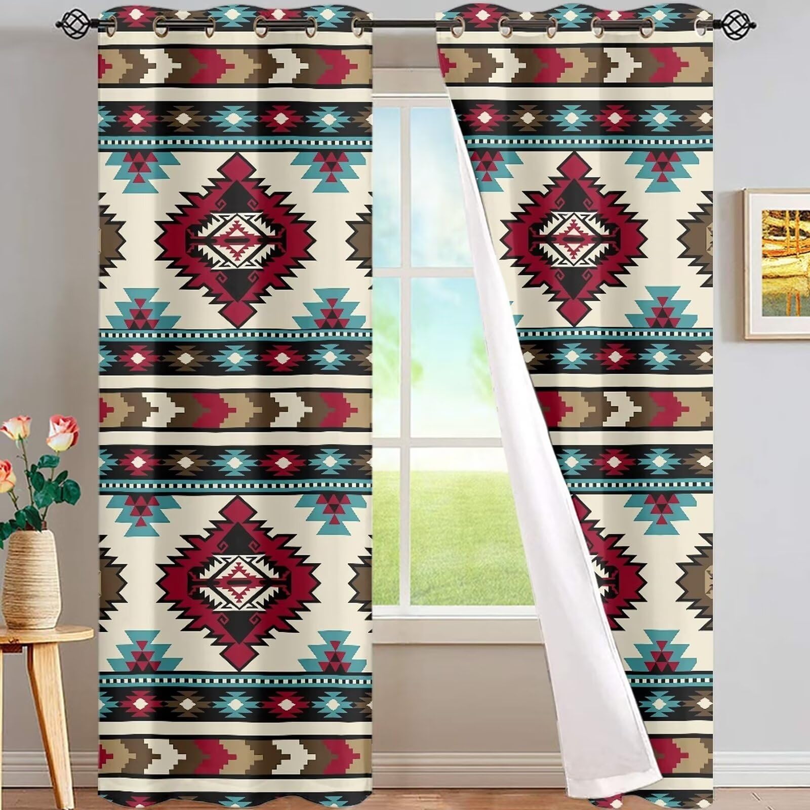 ZFRXIGN Western Window Curtains - Blackout Farmhouse Drapes Set of 2 Panels Window Curtain Panel for Living Room Bedroom (52 W x 84 L) Aztec Tribal
