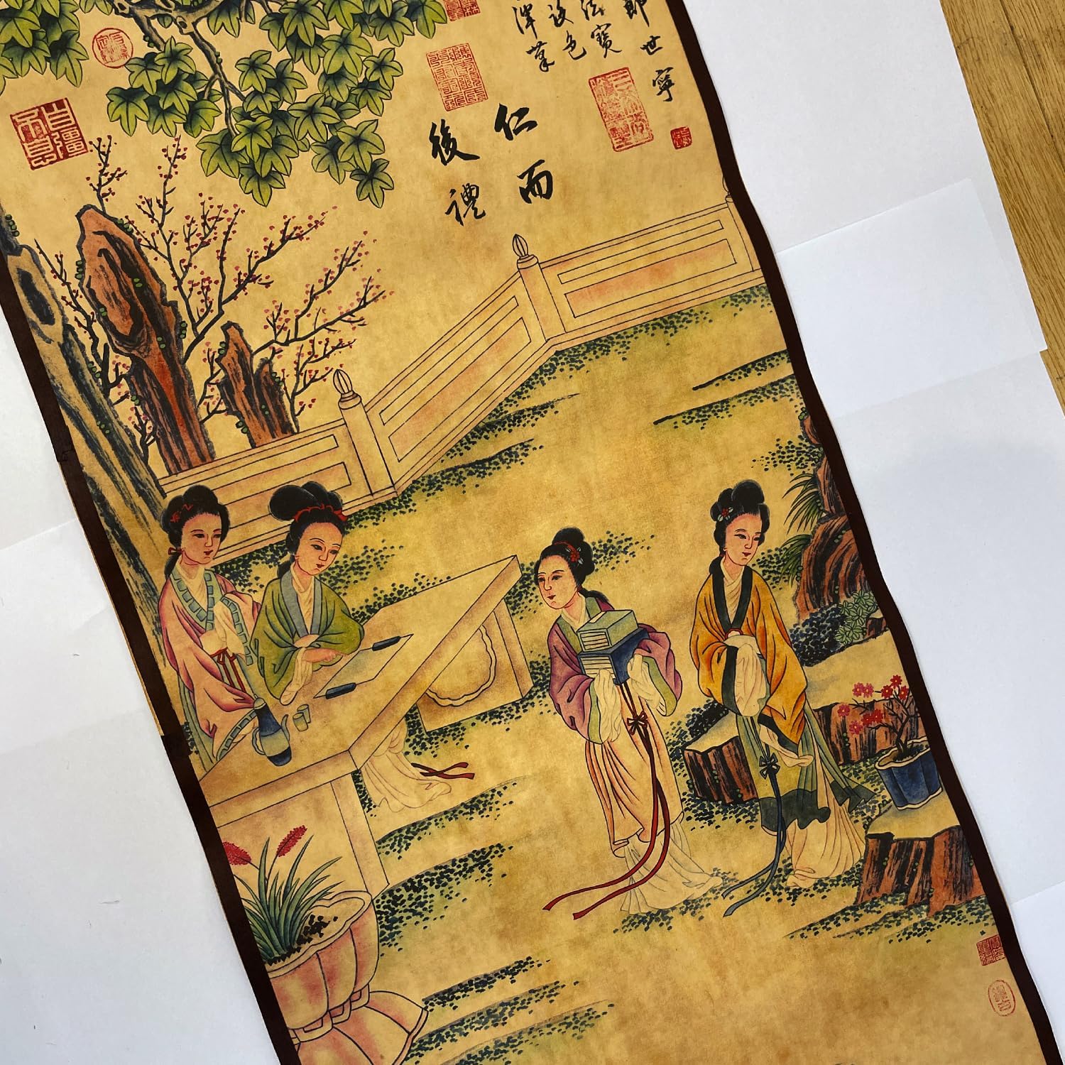 CIFIBIFUN Genre Painting Ancient Replica Oriental Hanging Wall Decor Chinese Encourage Learning,Large Walls Artwork for Study Schoolroom Room Library, Gift for Student Classmate 4 Packs Set