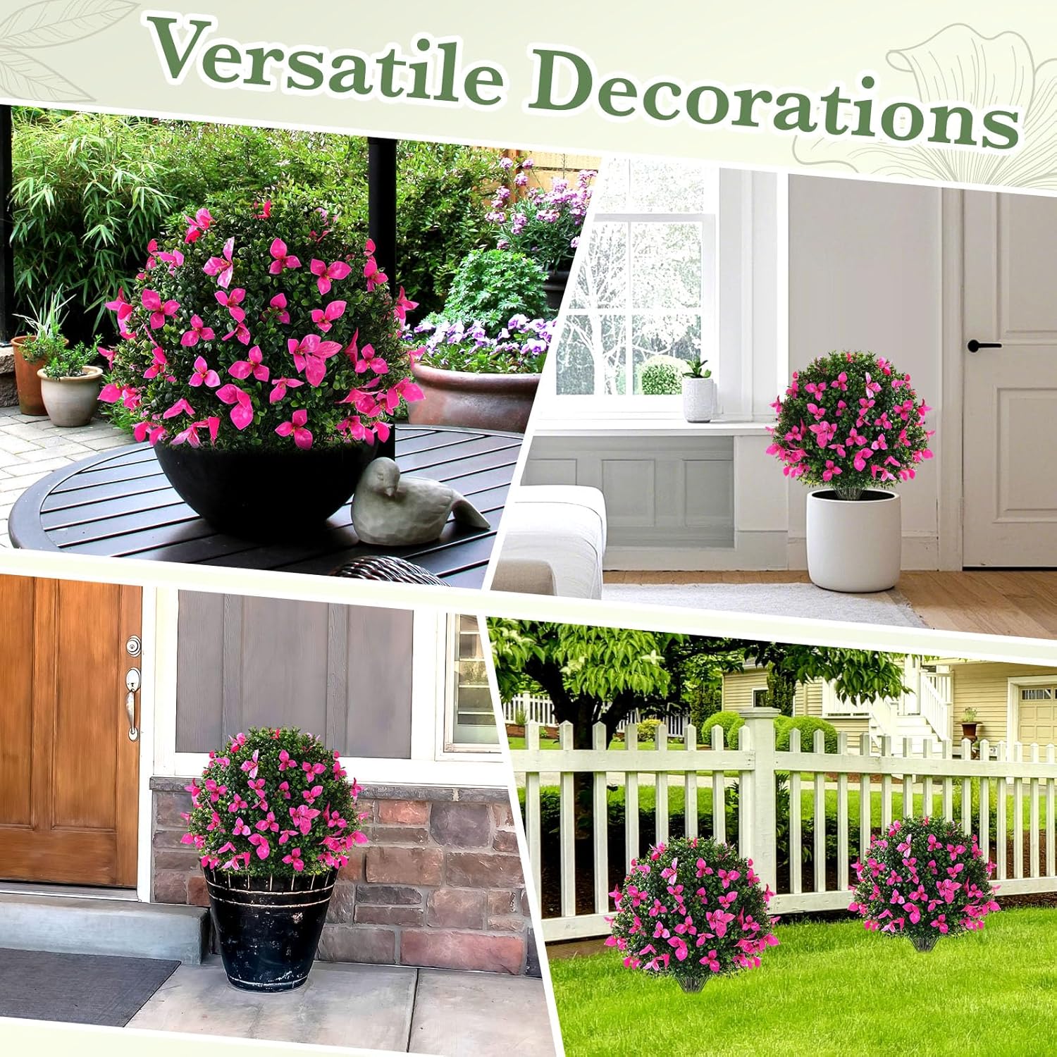 Yunlly 2 Pack Artificial Bougainvillea Flowers Boxwood Topiary Ball Tree 18 Inch Faux Bush Outdoor Plants with Ground Spike, UV Resistant Fake Shrubs for Garden, Yard, Porch, Patio Decor (Purple)