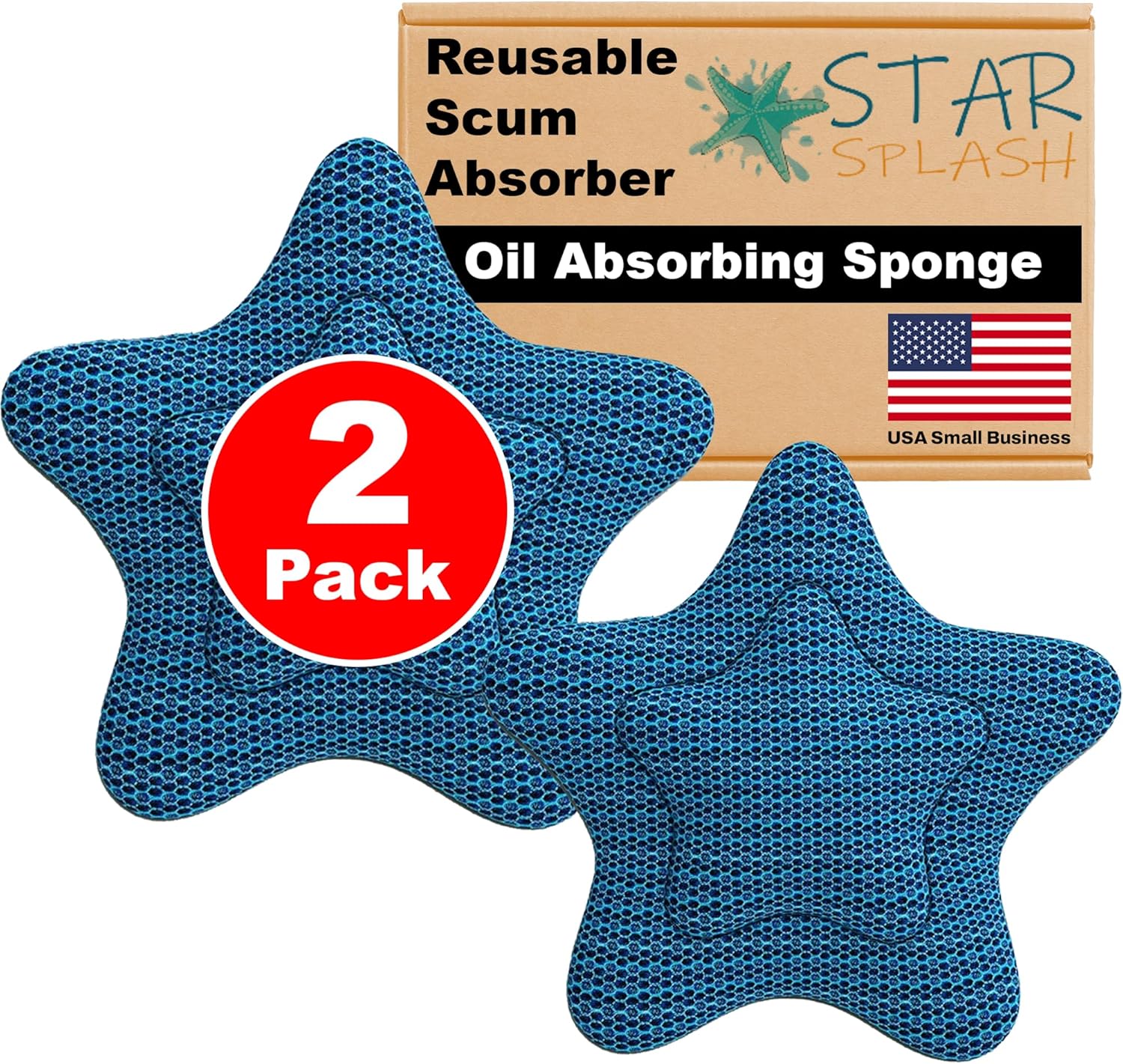 STAR SPLASH Scum Star Hot Tub Scum Absorber Two Pack- Reusable Oil Absorbing Sponge - Must Have hot tub Accessories for Adults and Kids