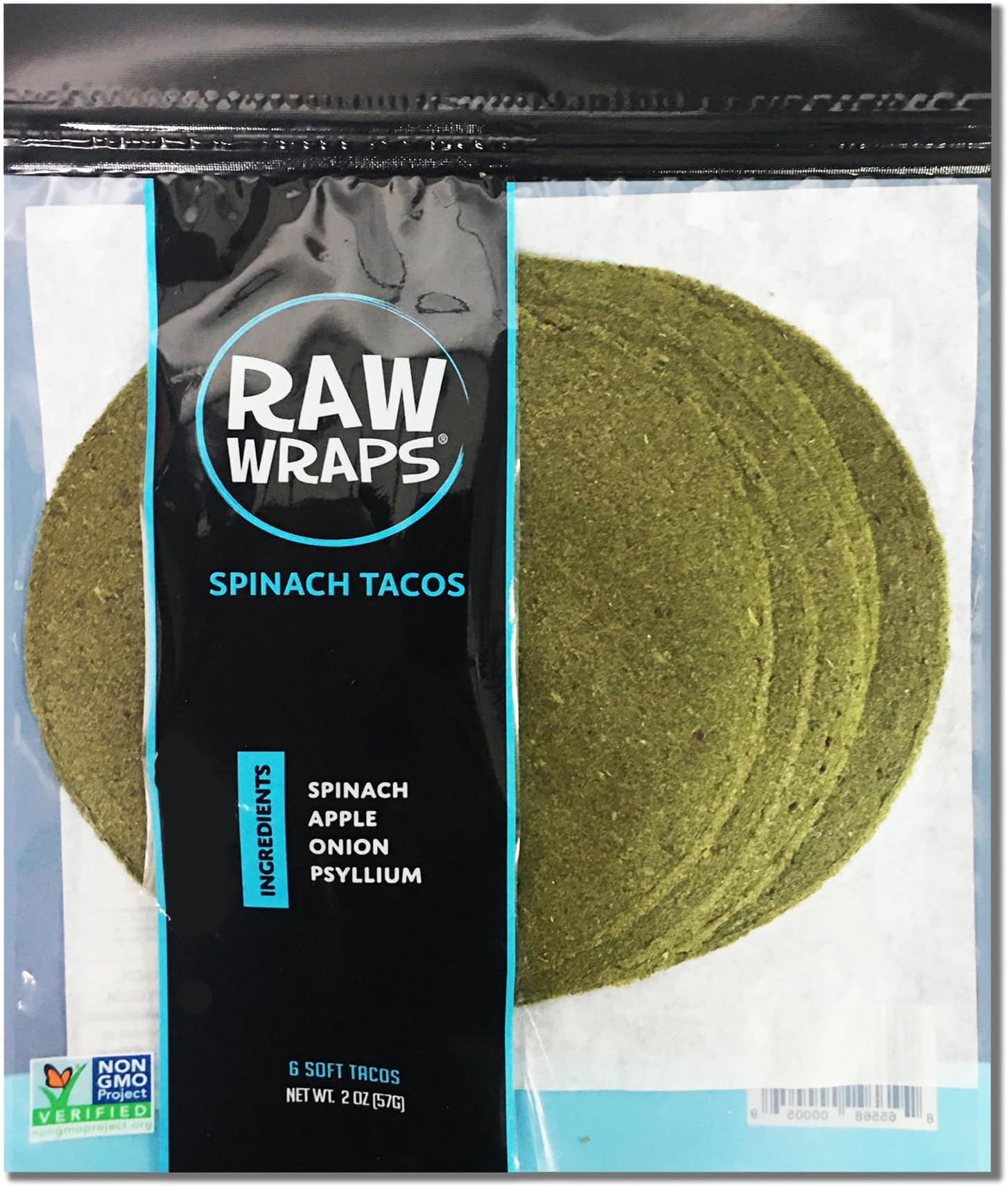 Raw Wraps, Gluten Free, Paleo, and Keto Friendly, Shelf Stable, 6 Tacos per Pack , Vegan, Non-GMO, No Added Salt or Sugar, Yeast Free, Low Carb Tortilla Wraps, Spinach Flavor
