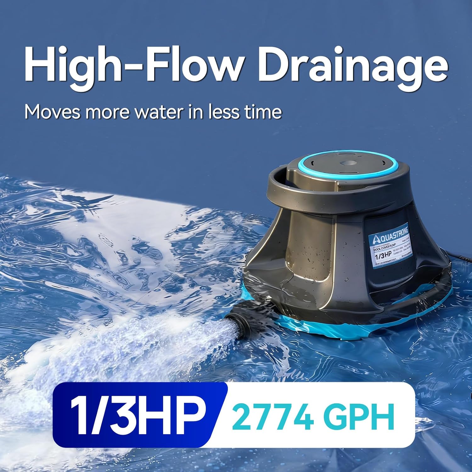 Aquastrong 1/3 HP Pool Cover Pump Automatic On Off, 2774 GPH Submersible Water Pump for Inground/Above Ground Swimming Pool Cover with 25ft Power Cord, Drainage for Hot Tub, Pond, Window Well