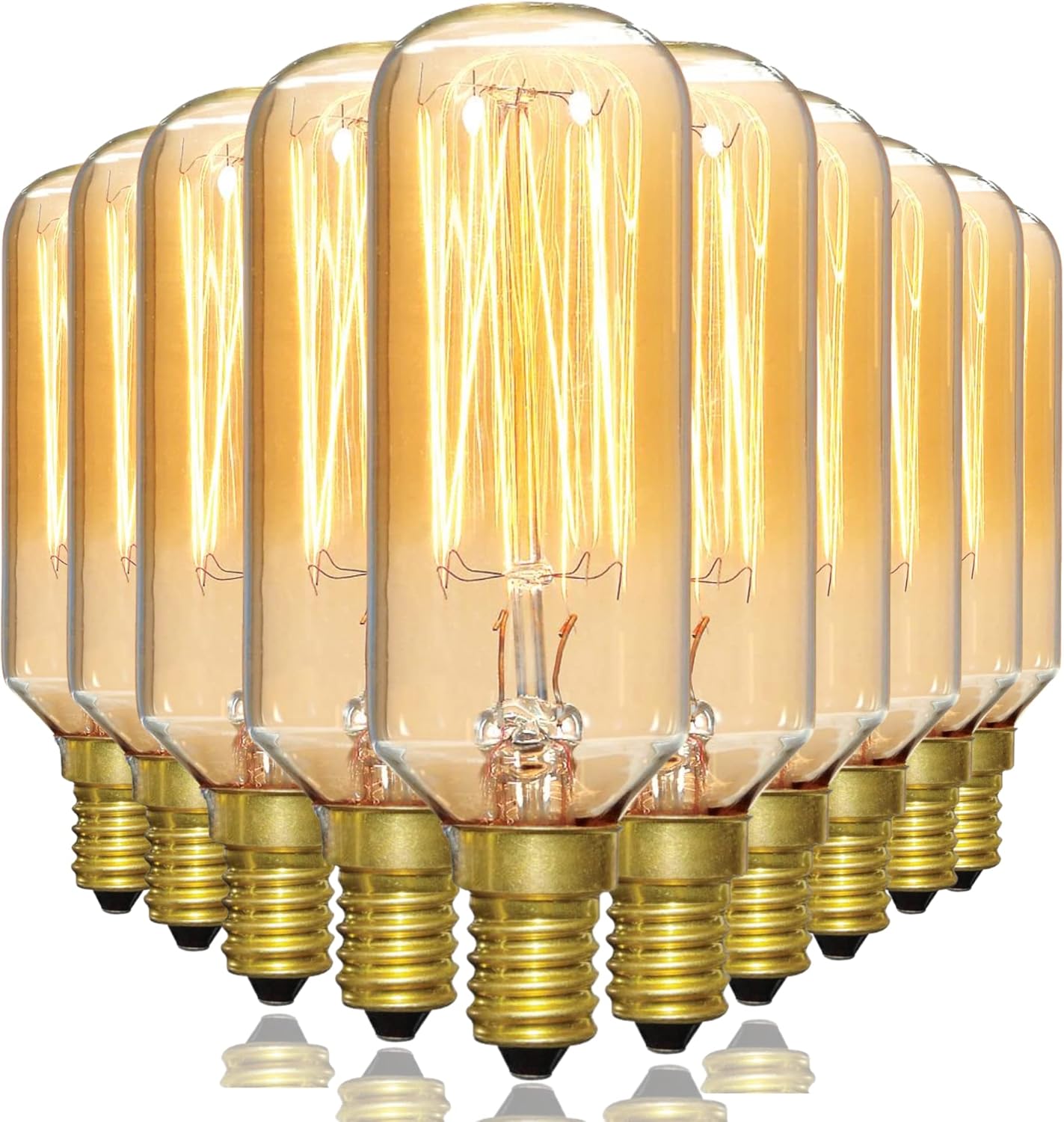 Satco S2420 Incandescent Vintage Light Bulbs 40 Watt 120 Volt T9 Clear Gold; 3000 Average Hours; 160 Lumens; E12 Candelabra Base; Decorative for Home, Room, Hotel, Studio (10 Light Bulbs)