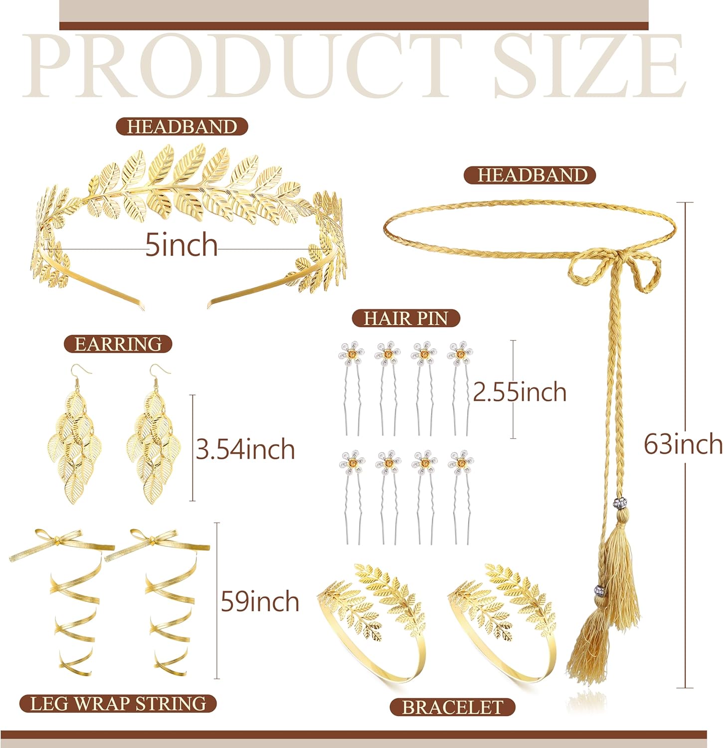 ROHEAFER 14개 그리스 여신 의상 월계관 화환 의상 황금 월계관 화환 커프 팔찌 진주 귀걸이 신부 헤어스타일 파티 드레스  보석-Freehip.co.kr