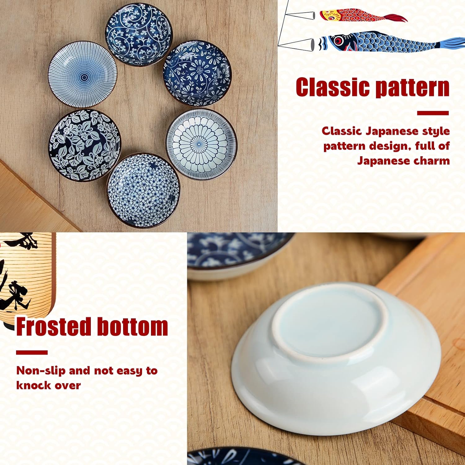 Ramede 24 Pcs Japanese Soy Sauce Dish 3.5 OZ Small Ceramic Dipping Bowls Bulk Mini Side Dishes Vintage Blue Seasoning Porcelain Pinch Bowl Set for Sushi Dip Snack Condiment Appetizer Ketchup BBQ Party