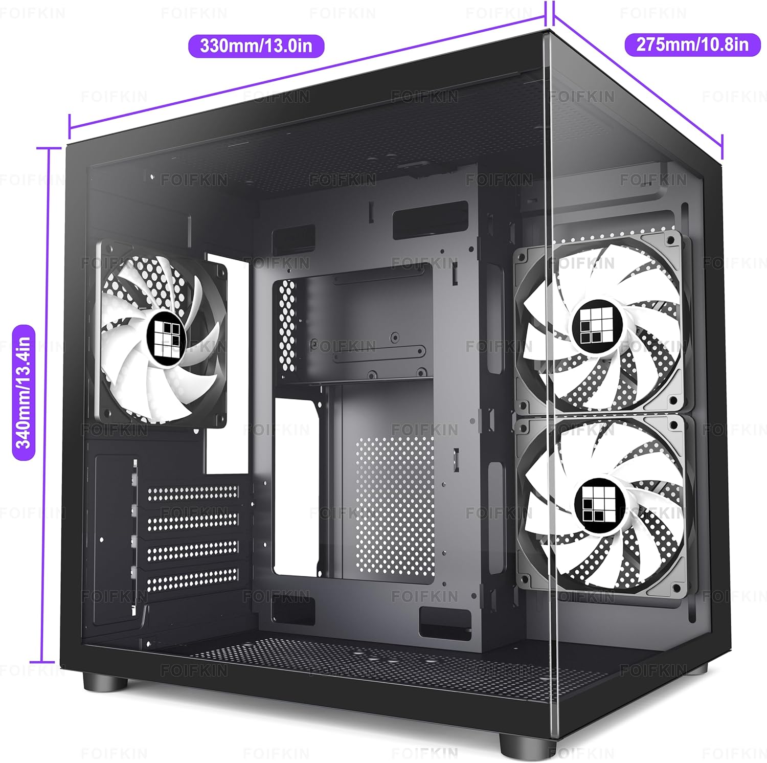 F100 PC Case - Pre-Installed 3 ARGB Fan, Micro-ATX Gaming PC Case, 270° Panoramic Glass with USB 3.0, FOIFKIN (Black)