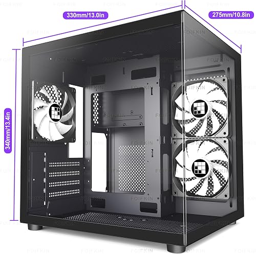FOIFKIN F100 Micro-ATX PC Case with 3 ARGB Fans, MicroATX Case Black, Mini PC Case Gaming, 240 mm Radiator Computer Case, 270° Panoramic Tempered Glass (Black-1, F300) - 5