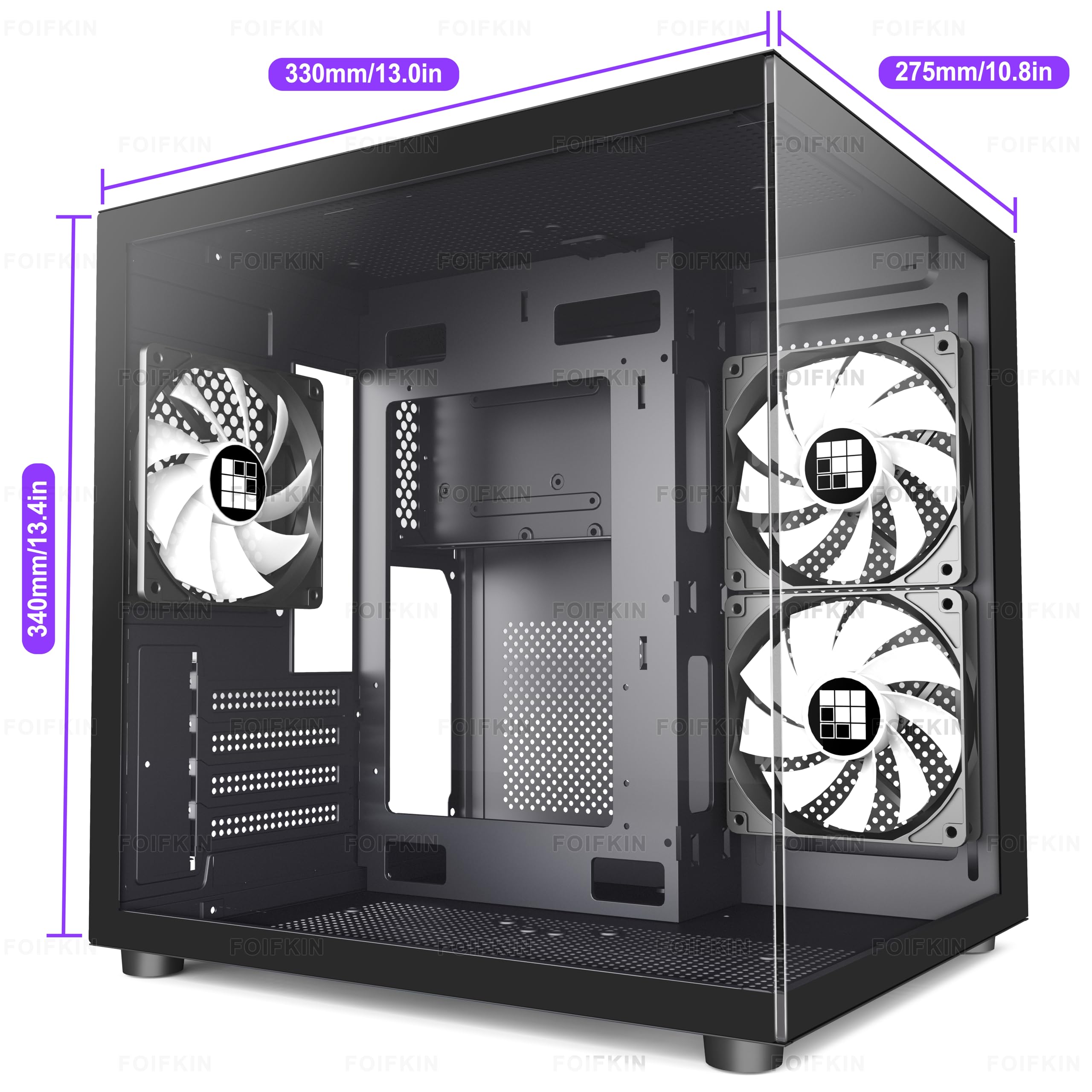 FOIFKIN F100 Micro-ATX PC Gehäuse mit 3 ARGB Lüfter, MicroATX Gehäuse Schwarz,MINI PC-Gehäuse Gaming,240mm Radiator Computergehäuse,270° Panorama Tempered Glass