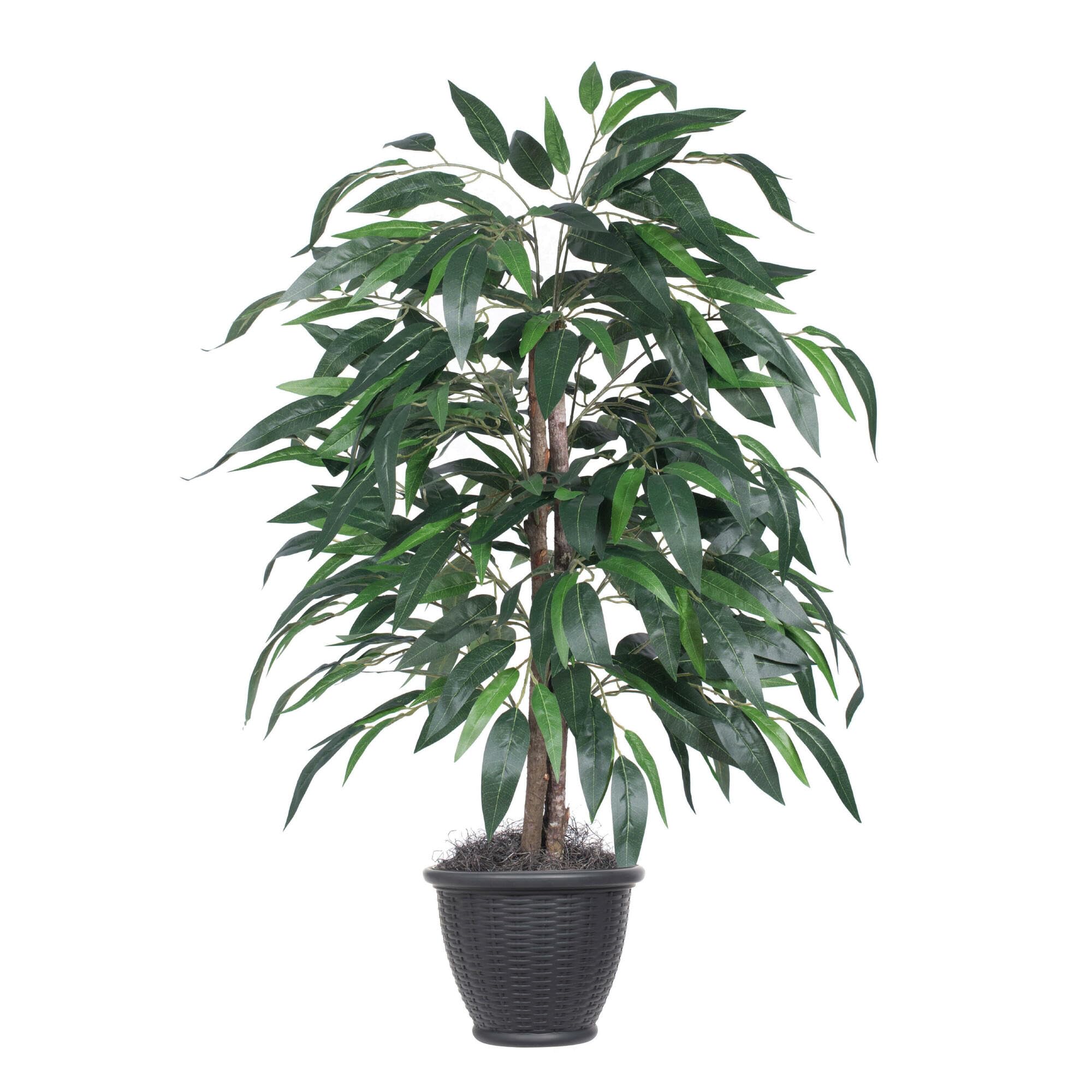 Vickerman 4' Indoor Artificial Mango Bush, Gray Plastic Pot.