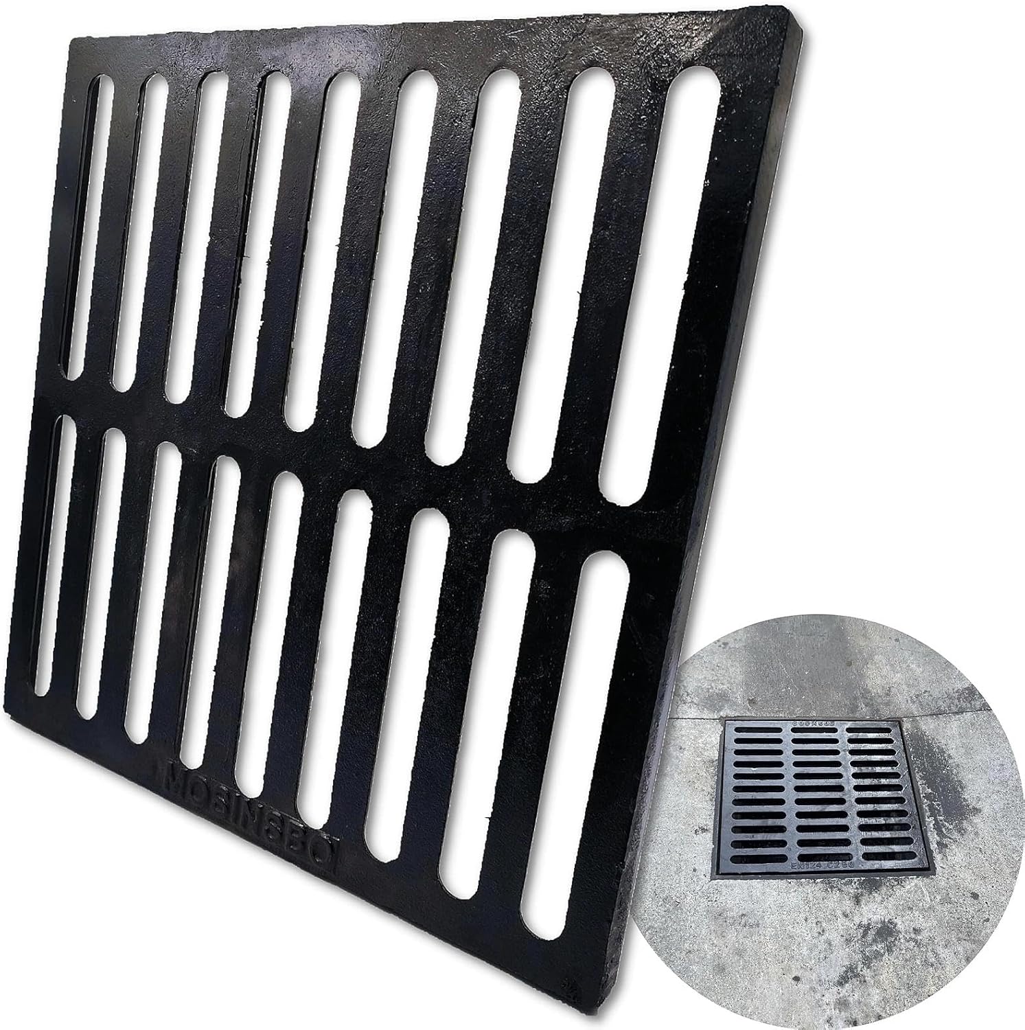 Cast Iron Drain Grate 18x18 in, B-Class 28100 lbs Heavy-Duty Driveway Channel Cover, Outdoor Trench Drainage Grate, Black Square Metal Sewer Cover for Garage, Light Vehicle Traffic
