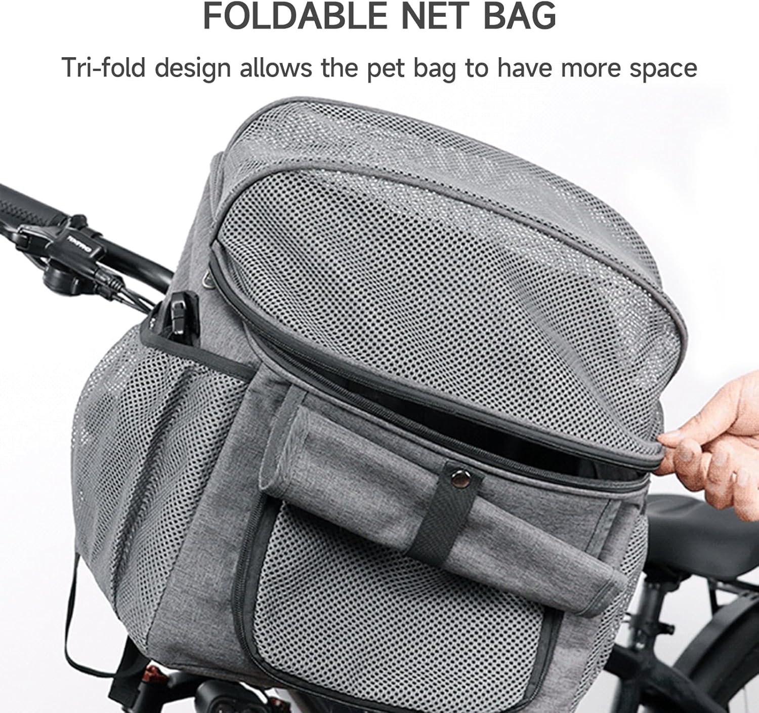 Pet Bike Basket for Small Dogs & Cats,Foldable & Breathable Dog Carrier for Bicycle with Shoulder Strap, Storage Pockets & Tri-Fold Design,Bicycle Carrier Backpacks for Small Medium Cats,Dogs