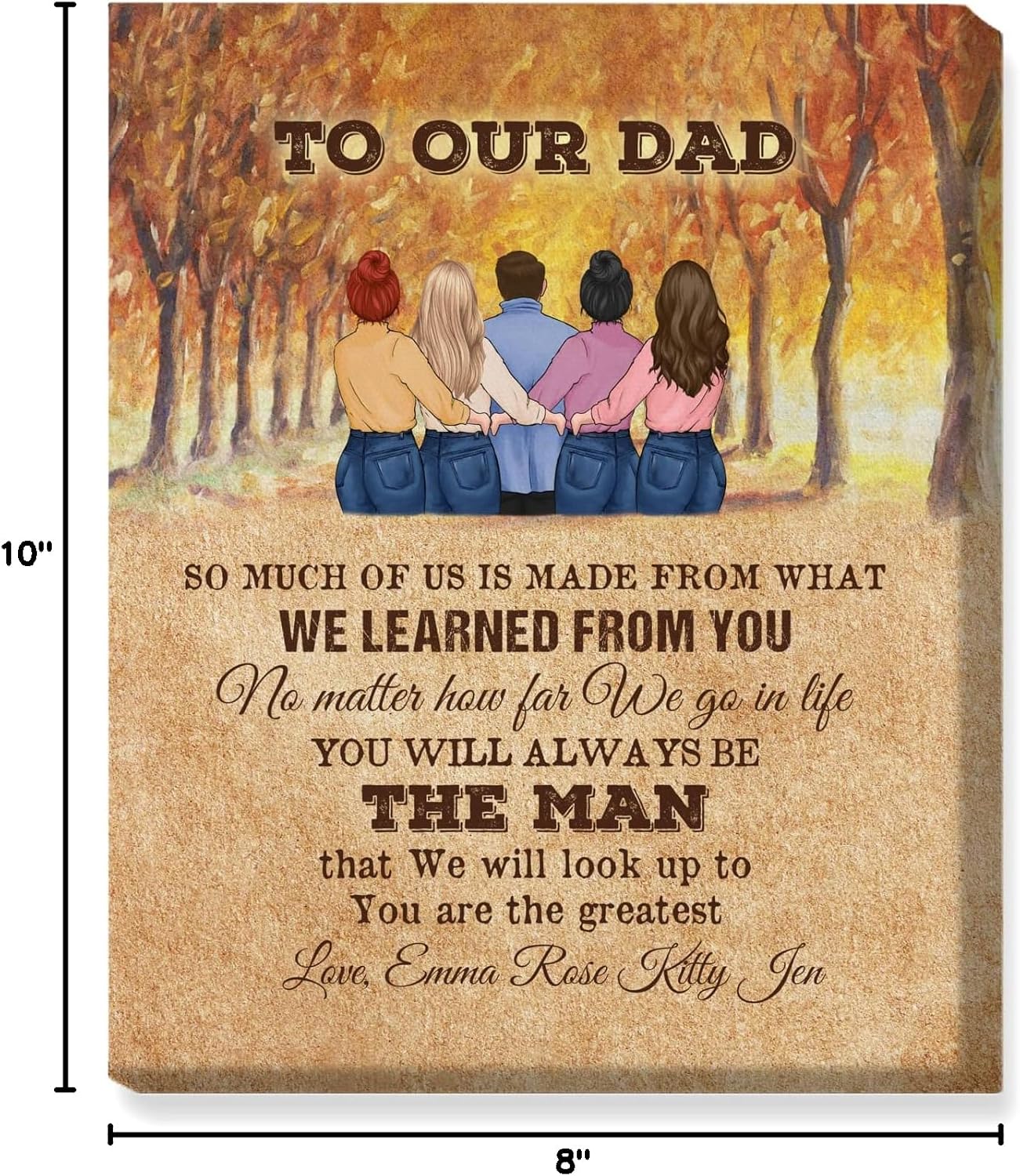 Gossby Custom Dad Wrapped Canvas - Gift for Dad from 4 Daughters with Designs, Names, Message, Fall Background - Birthday, Christmas, Fathers Day Personalized Dad Gift - Father Daughter Gift
