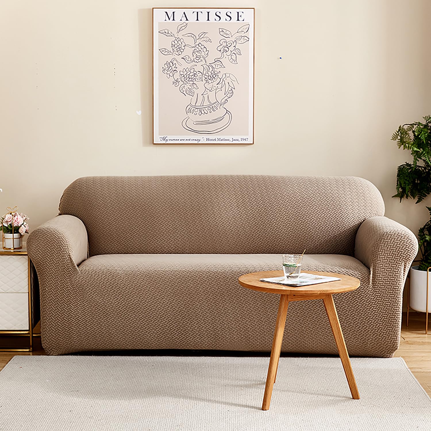 House of Quirk Universal Triple Seater Polar Fleece 220 GSM Fabric Sofa Cover Flexible Stretch Sofa Slipcover (Khaki, Triple Seater)
