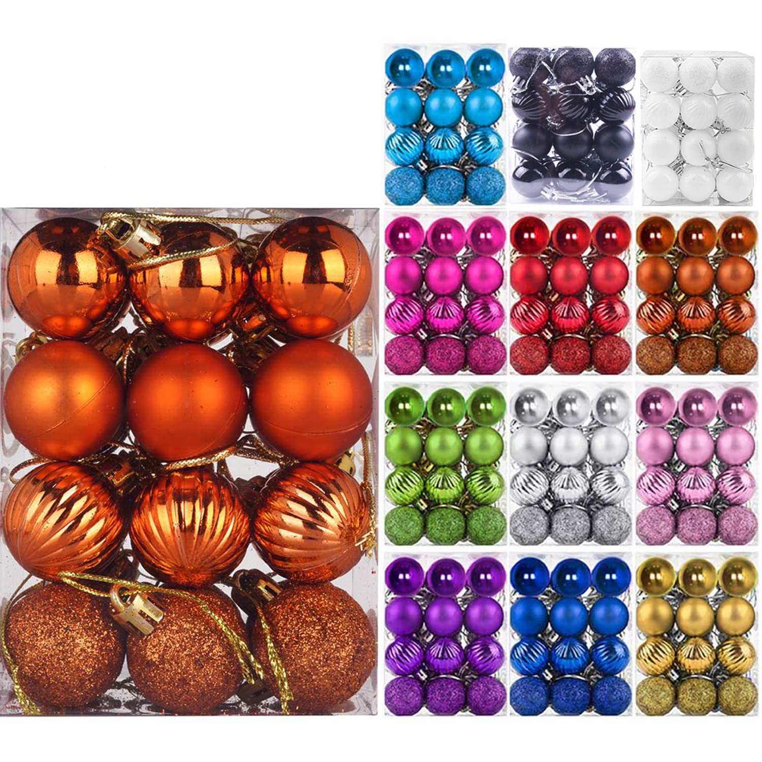 Photo 1 of  *5 pack*Emopeak 24Pcs Christmas Balls Ornaments for Xmas Christmas Tree - 4 Style Shatterproof Christmas Tree Decorations Hanging Ball for Holiday Wedding Party Decoration (Orange, 1.3"/3.2CM) 1.3"/3.2CM Orange