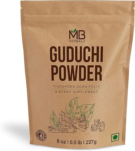 MB Herbals Polvo de Guduchi de 8 onzas 0.5 libras (8.01 oz) Polvo de Guduchi orgánico silvestre Neem-Giloy Procesado a partir de los tallos de