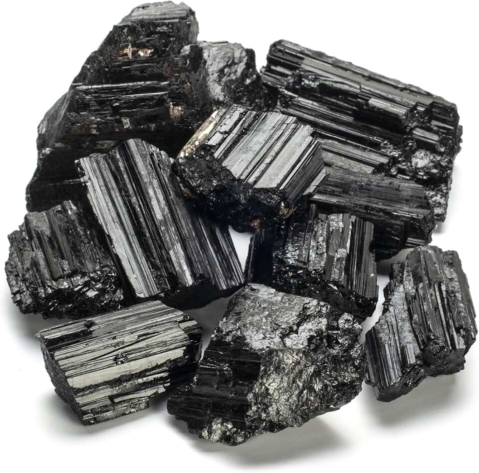 KALIFANO Black Tourmaline Bundle with Calming and Purification Energy - Brazilian Turmalina Negra Schorl Reiki Healing Crystal Used for Protection and Security (Information Card Included)