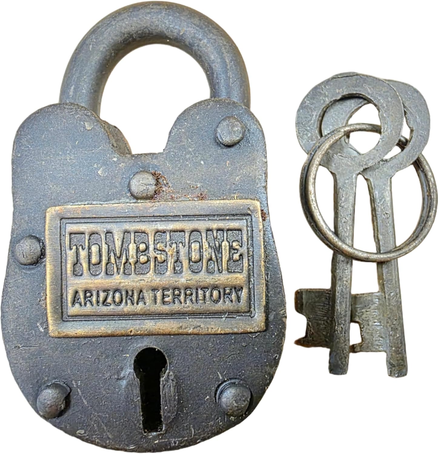 Tombstone Arizona Territory Cast Iron Gate Lock with Keys & Antique Finish (2.5" x 1.5")
