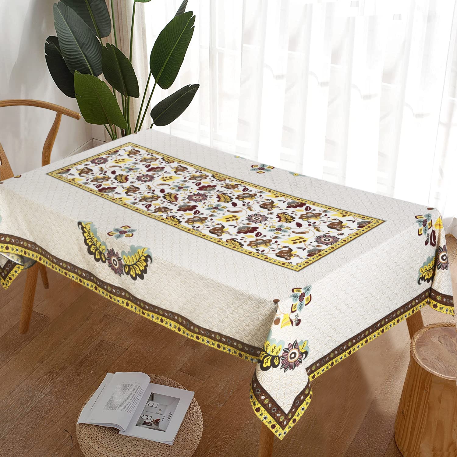 OrientalWeavers Jaipuri Print Pure Cotton Dining/Centre Table Cloth | 6 Seater Large Washable Rectangular Table Protector Cover | 60x90 Inch | Maroon Gold (B09PVJPXDN) Amazon Price History, Amazon Price Tracker