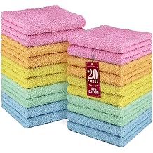 DecorRack 20 Pack 100% Cotton Wash Cloth, Luxurious Soft, 12 x 12 inch Ultra Absorbent, Machine Washable Washcloths, Assorted Colors 20 Pack