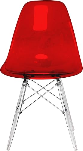 Miniatura 3 de LeisureMod Dover - Silla auxiliar moldeada con patas de acrílico, color rojo transparente Rojo transparente,Claro,Transparente negro,Azul