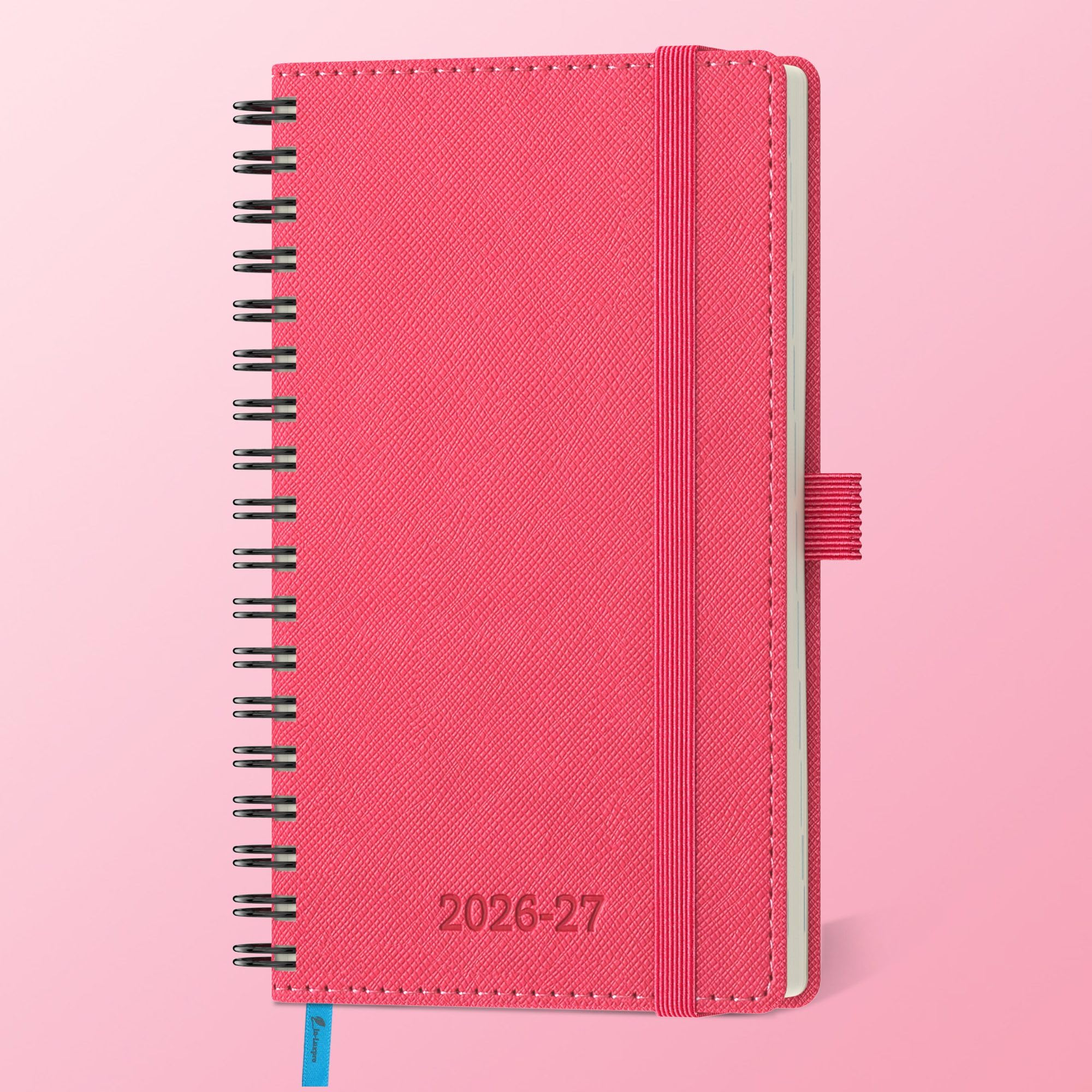 IN-LUXPRO Academic Diary 2026-2027: Pocket A6 Week to View Slim(16.4x9.5cm)18Months(Jul'26-Dec'27)Spiral Weekly &Monthly Planner with Month Tabs &Inner Pocket, Expenses/Note Pages,PU Leather Rose Red