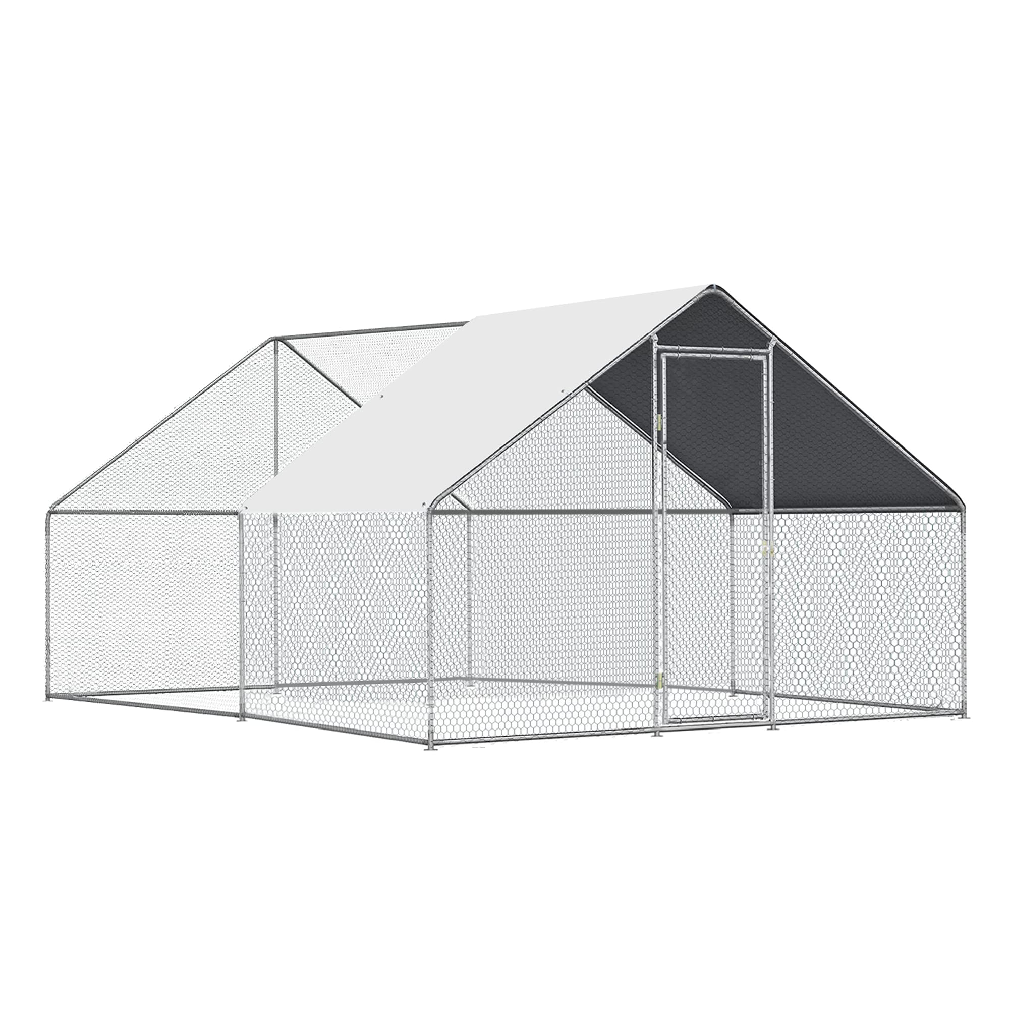 GOJOOASIS Chicken Coop for 20 Chickens Walk-in Chicken Run Large Metal Poultry Cage Outdoor Backyard Hen House for Small Animals with Waterproof Cover (10'L x 10'W x 6.6'H)