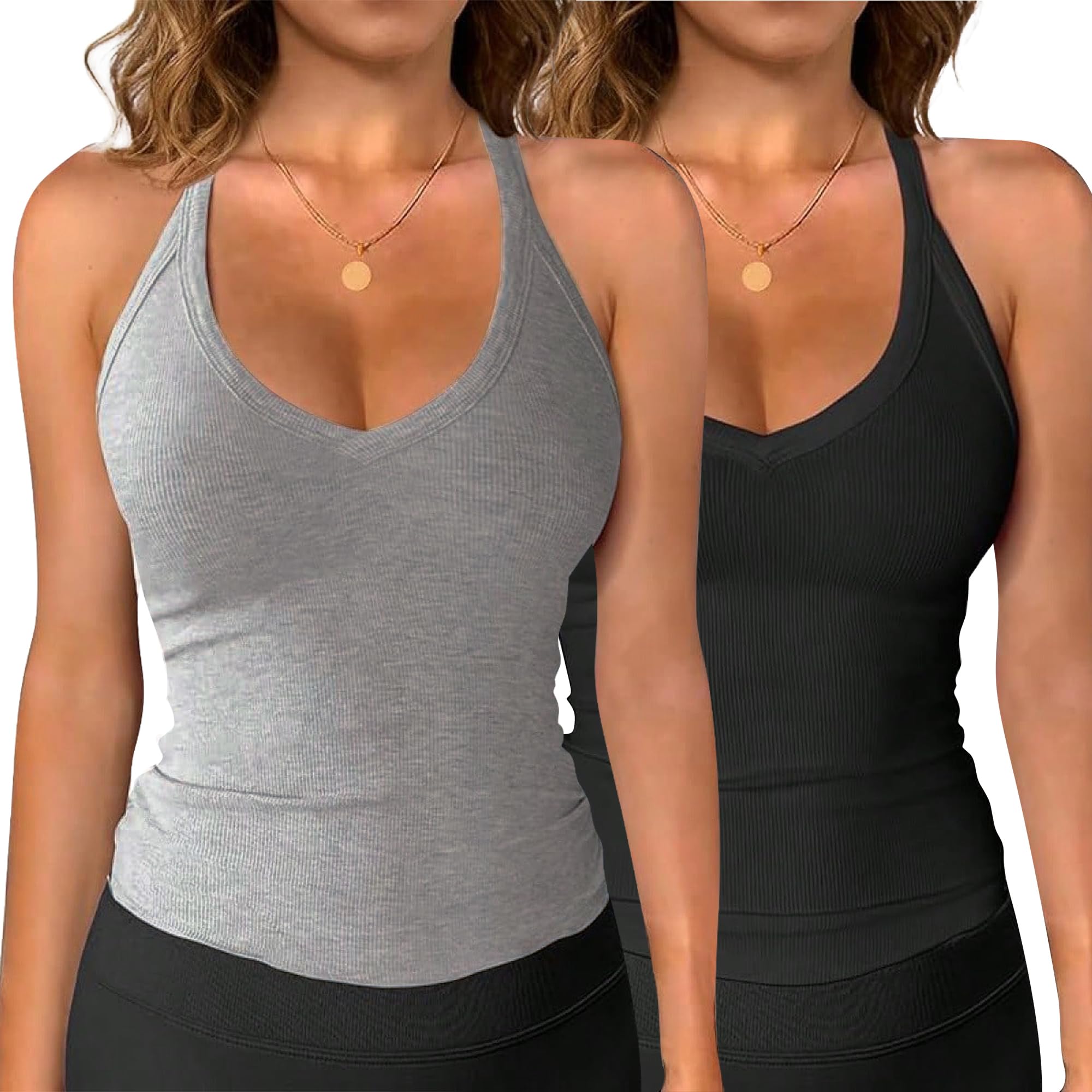 Women Workout Tank Tops V Neck Racerback Going Out Ribbed Basic Slim Fit Yoga Gym Shirts 2025 Summer Camisole