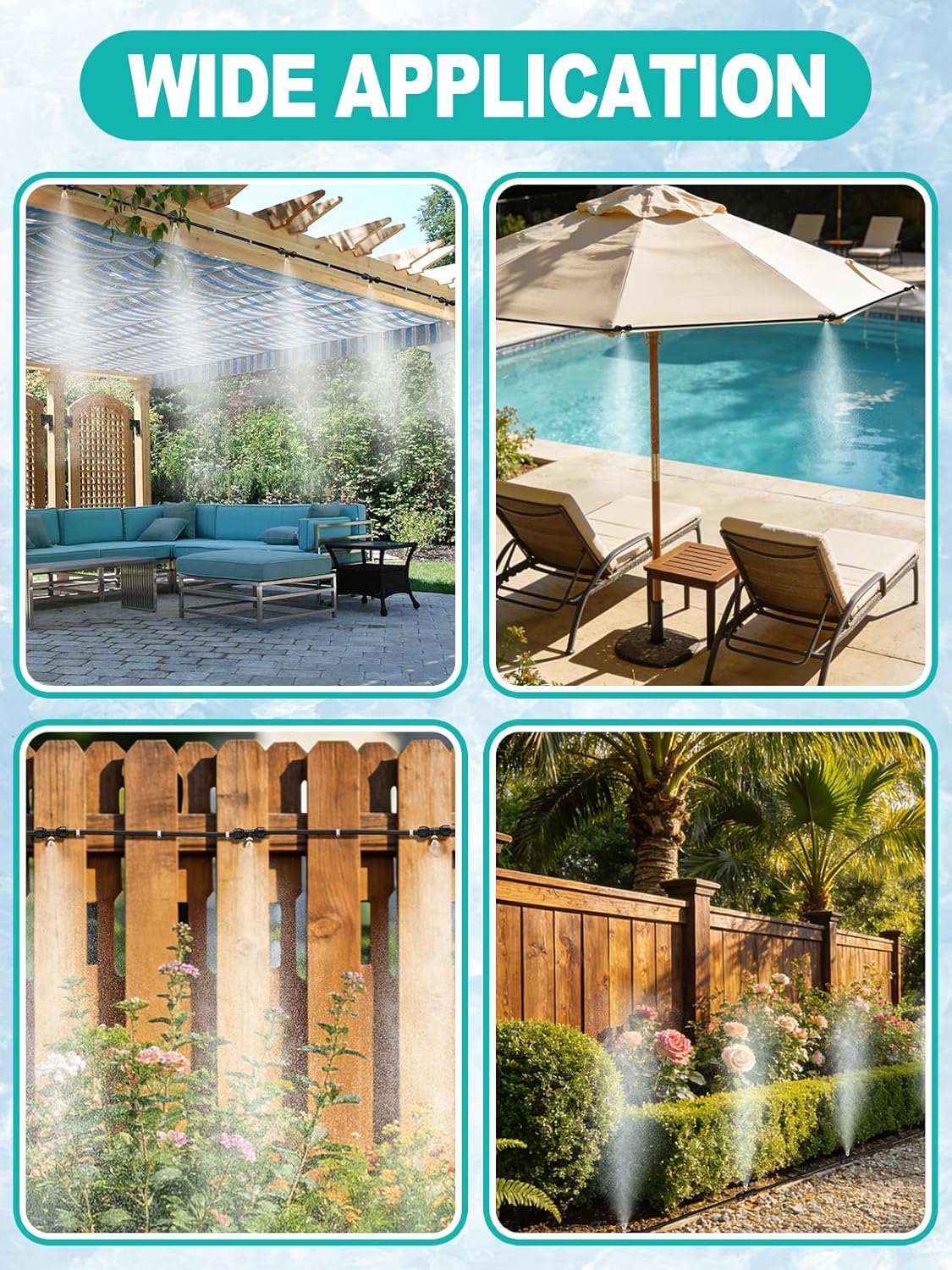 Pre-Assembled Chicken Coop Misting System for Cooling - Leak-Resistant Mist Hose Kit for Summer Poultry Heat Relief, Included 39.4ft Line, 3/4" Adapter, 11 Brass Nozzles, Filter Gasket Accessories