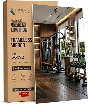 Fab Glass and Mirror Large Gym Mirror for Home Gym 36x72 - Full Length HD Tempered Glass Wall Panel - Professional Workout Display with Safety Backing - 1/4 Inch Commercial Grade
