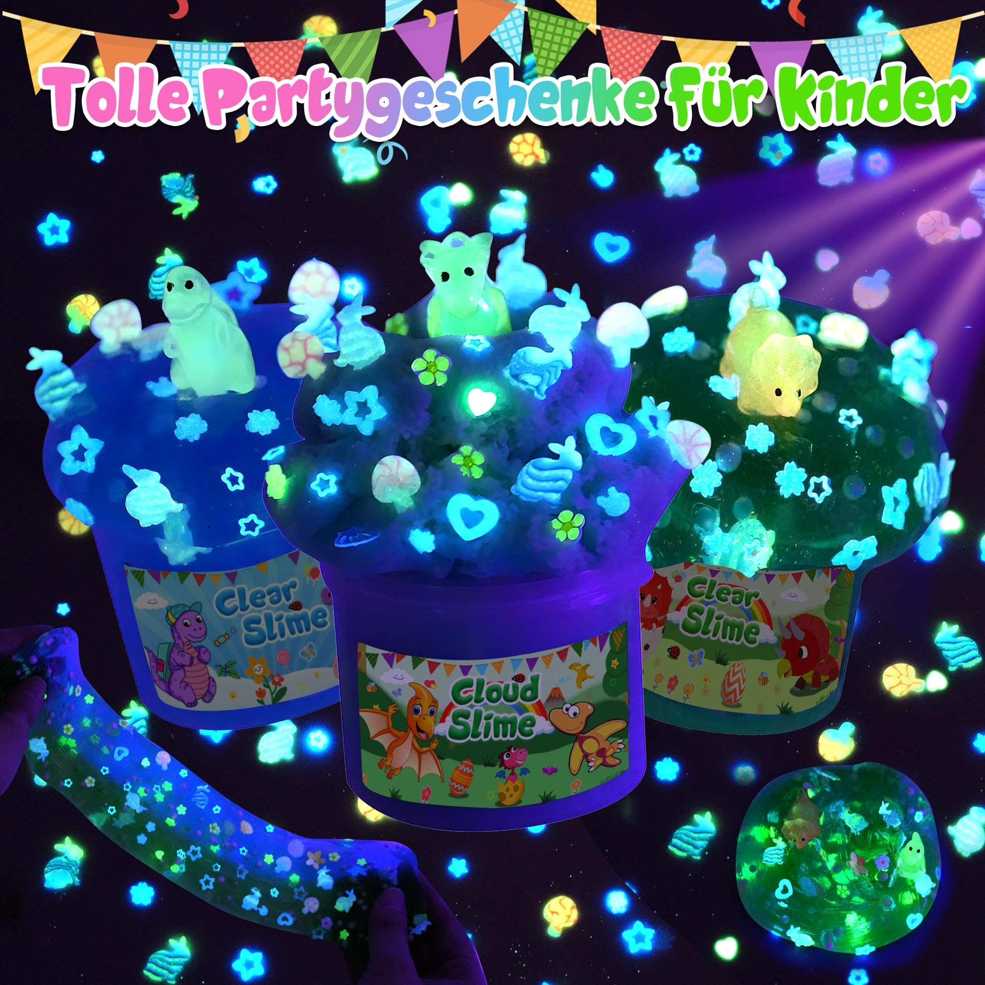 LAWOHO Lot de 6 Kits de Slime - Nuage, Beurre, Slime Transparent, Slimes pour Enfants avec Breloques Forestières et Ajouts, Kit de Fabrication de Slime Anti-adhésif pour Cadeaux de Fête d'Enfants