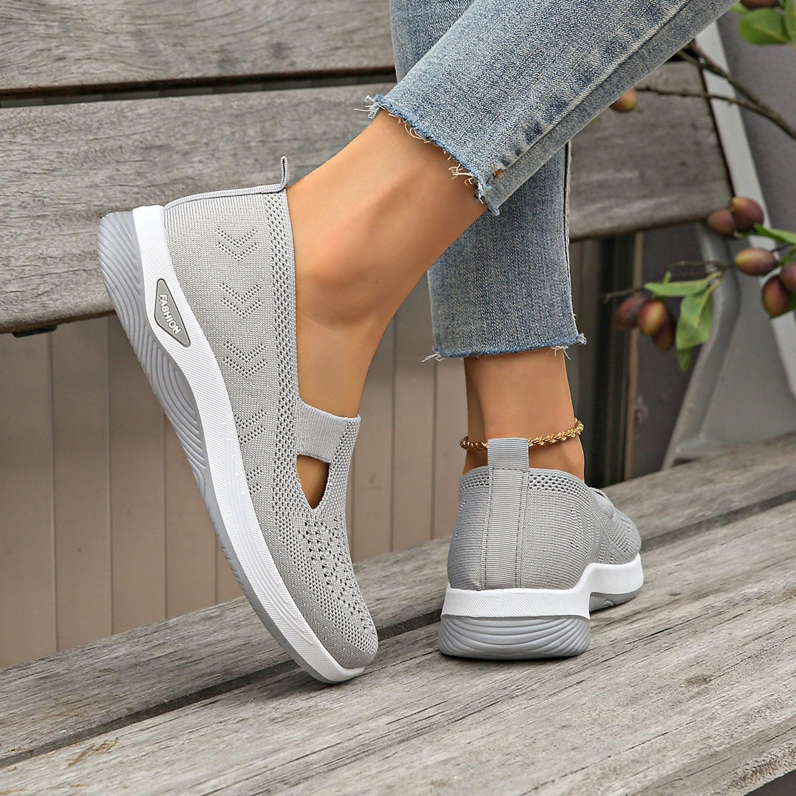 Orthopädische Schuhe Damen Slip on Sneaker Frauen Gewebt Atmungsaktiv Turnschuhe Leicht Laufschuhe Sportschuhe Bequeme Schlupfschuhe Walkingschuhe Arch Support Schuhe