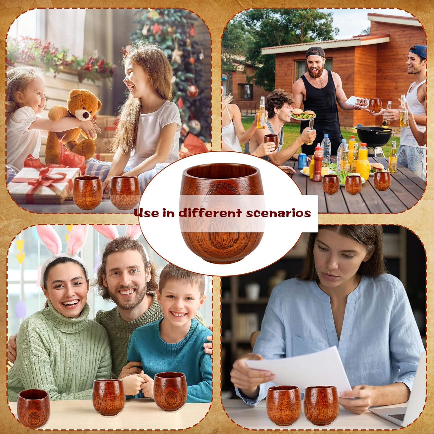 12 Pcs Wooden Tea Cup Bulk Coffee Mug Natural Solid Wood Tea Water Cup Japanese Teacup for Wine Beer Hot Drinks Water Milk Mug Cup Top Grade, 6 oz